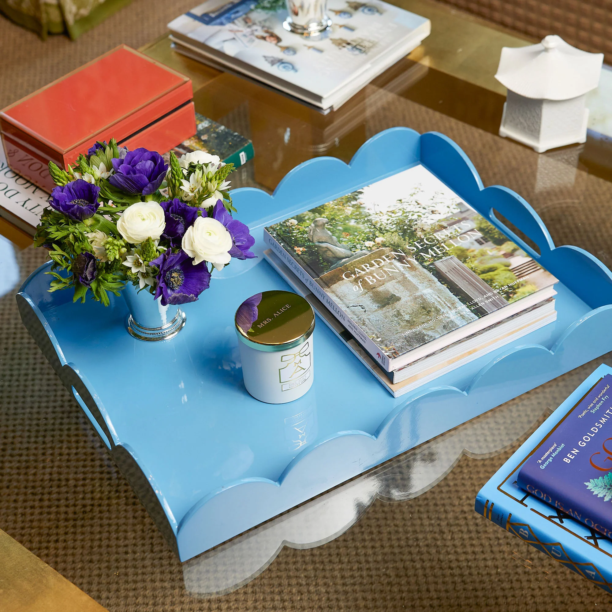 Blue Lacquer Scalloped Tray - Image 2