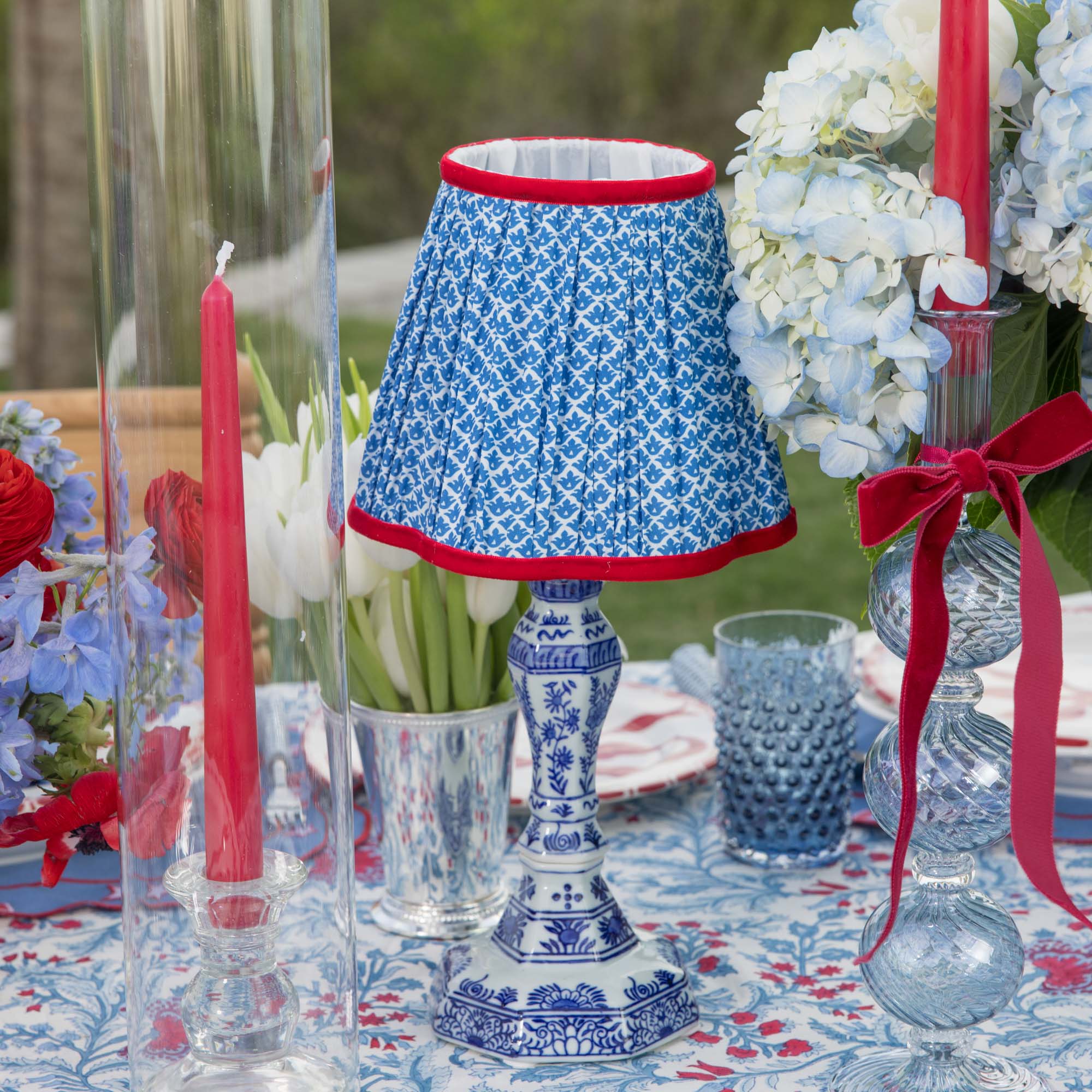 Cobalt & Red Lotus Lampshade (18cm) - Image 6