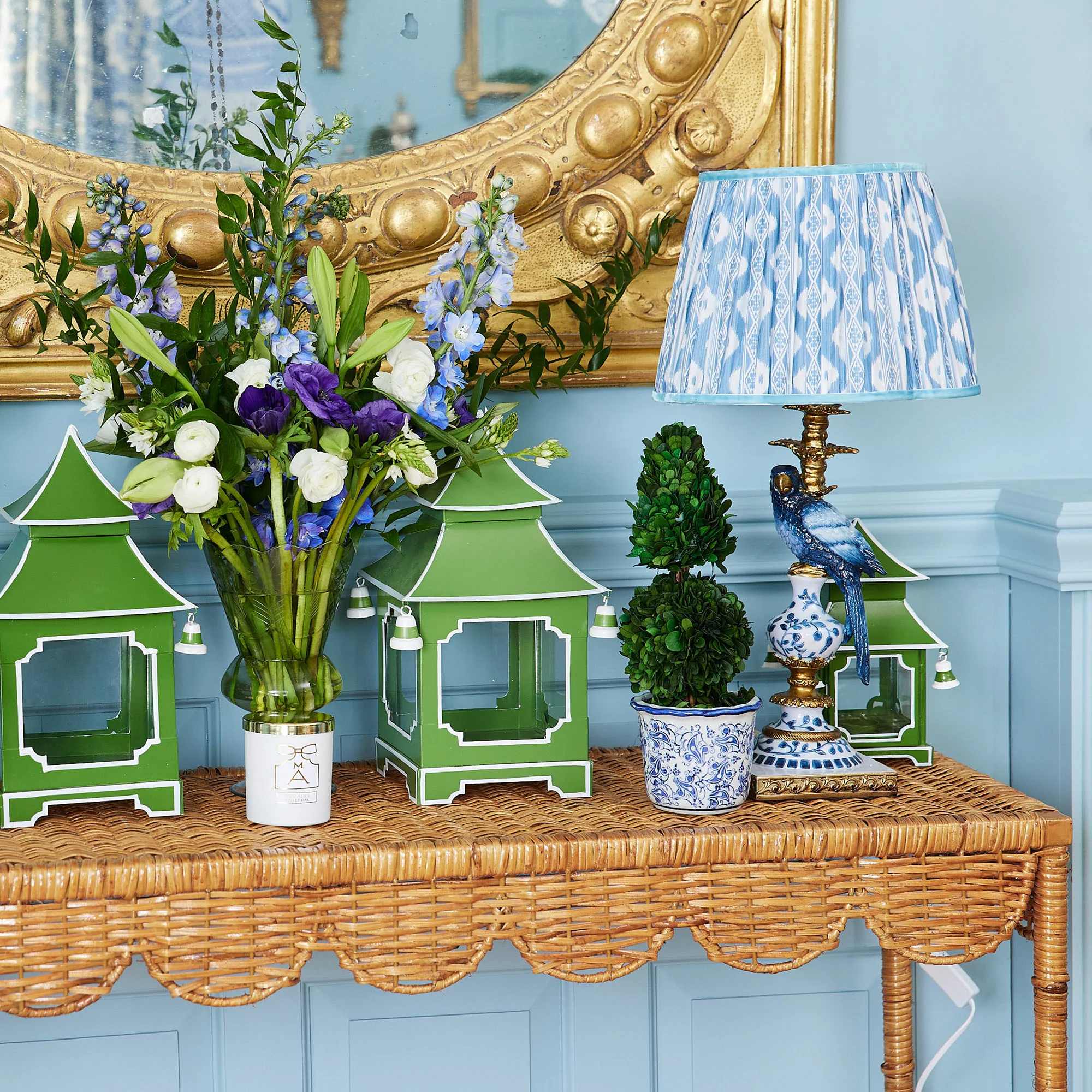 Blue Parrot Lamp with Blue Ikat Shade (30cm) - Image 7