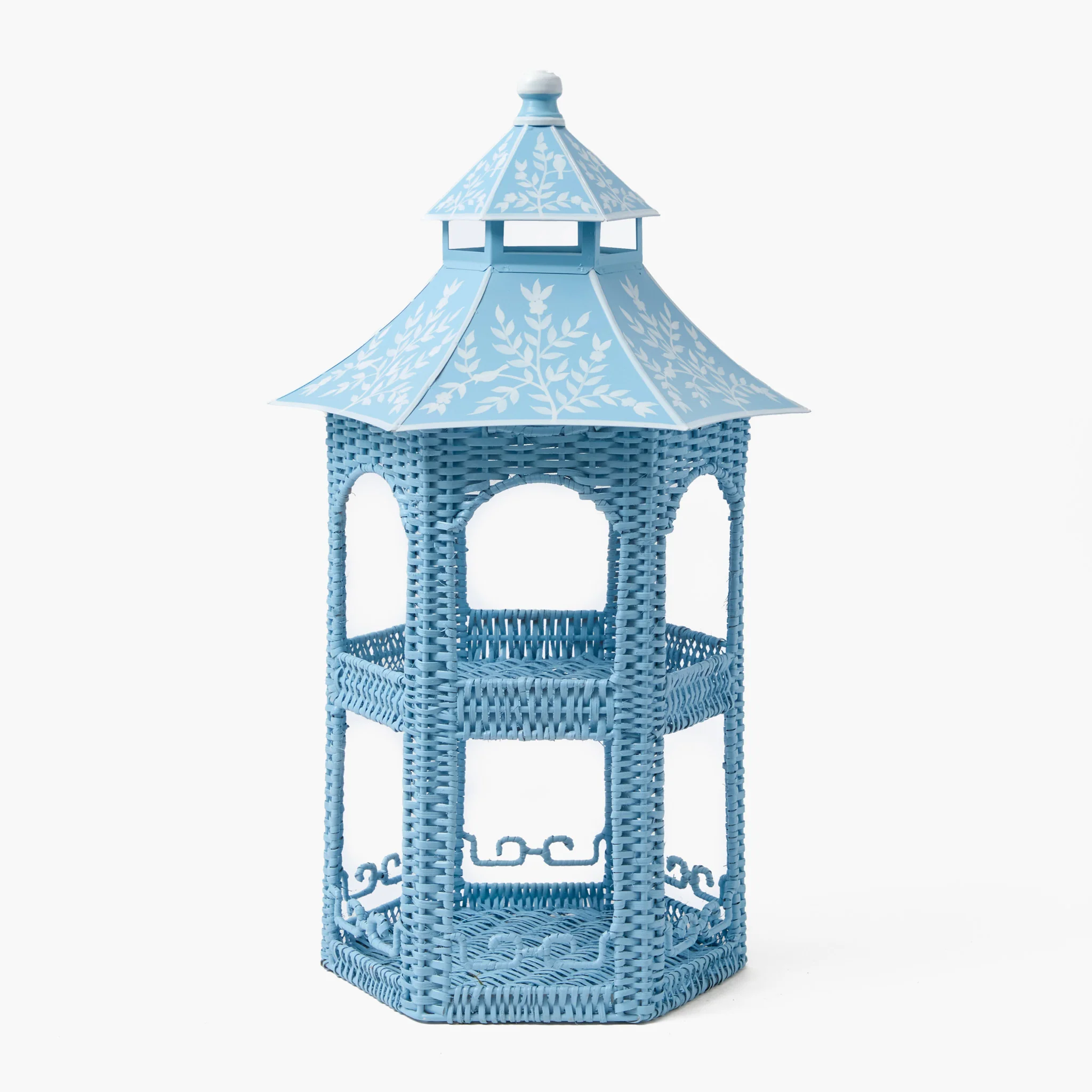 Blue Rattan & Tole Two Tier Pagoda Stand