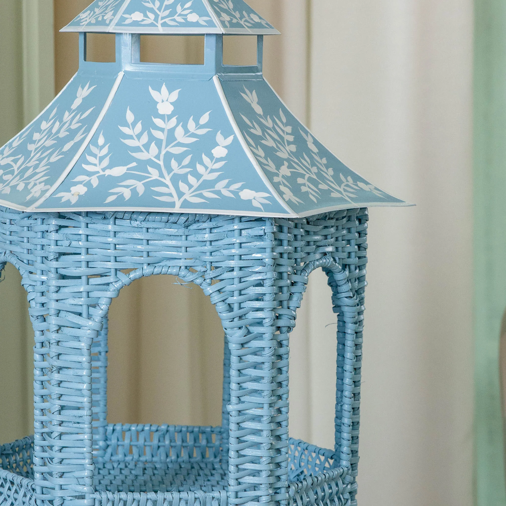 Blue Rattan & Tole Two Tier Pagoda Stand - Image 3
