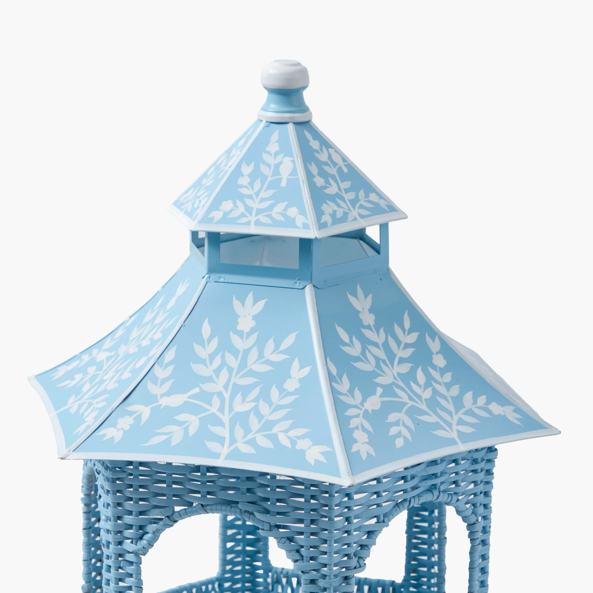 Blue Rattan & Tole Two Tier Pagoda Stand - Image 4