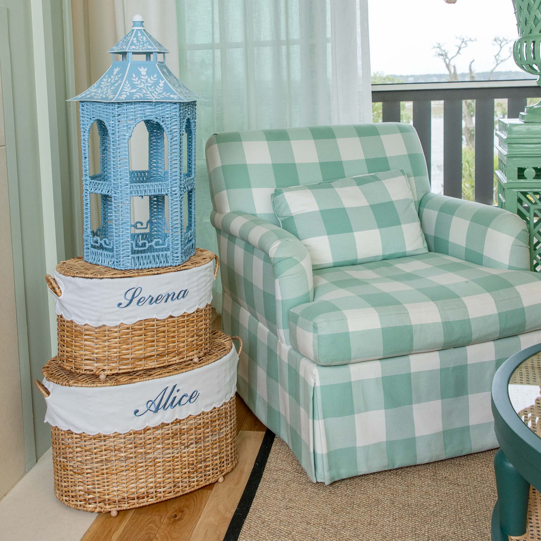 Blue Rattan & Tole Two Tier Pagoda Stand - Image 5