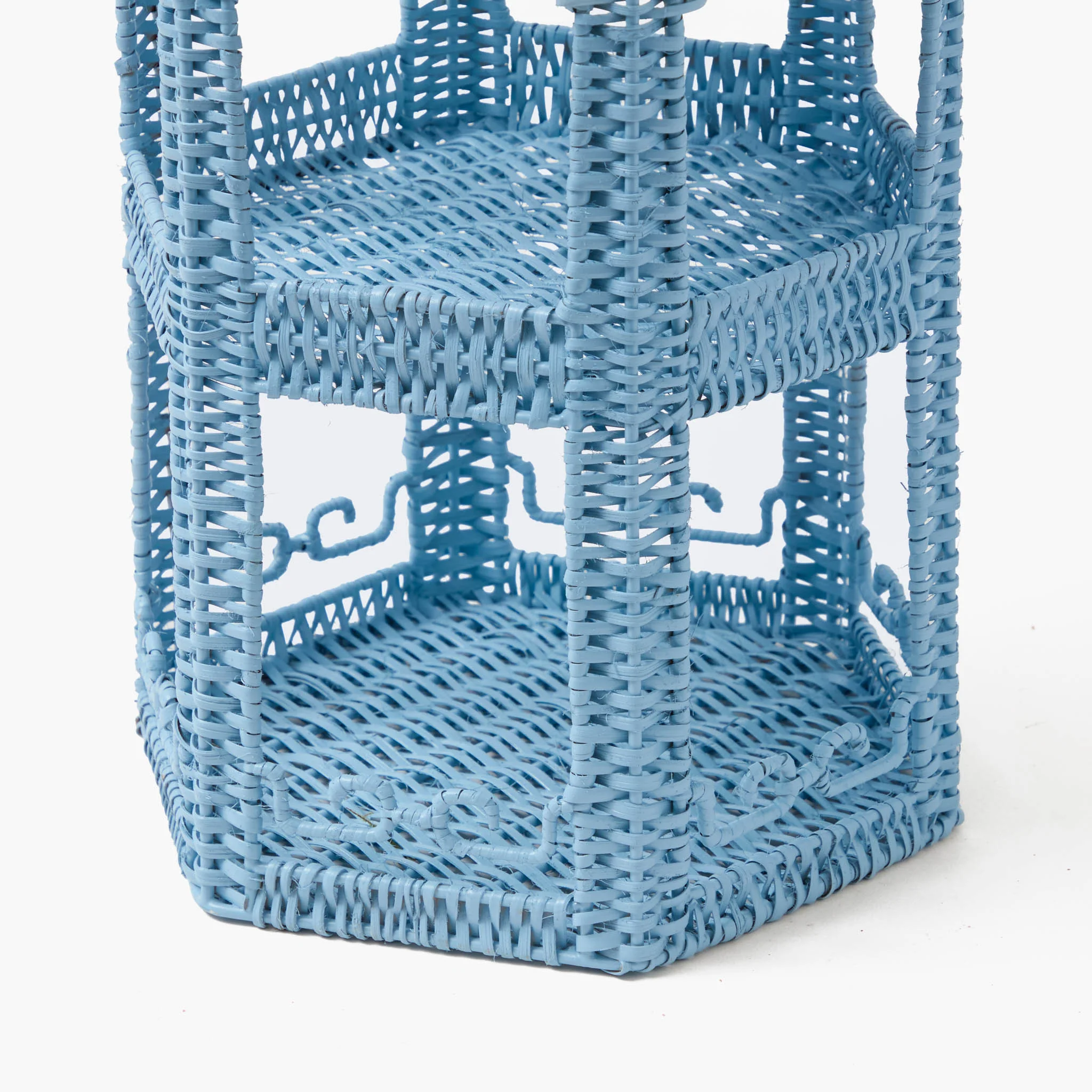 Blue Rattan & Tole Two Tier Pagoda Stand - Image 6