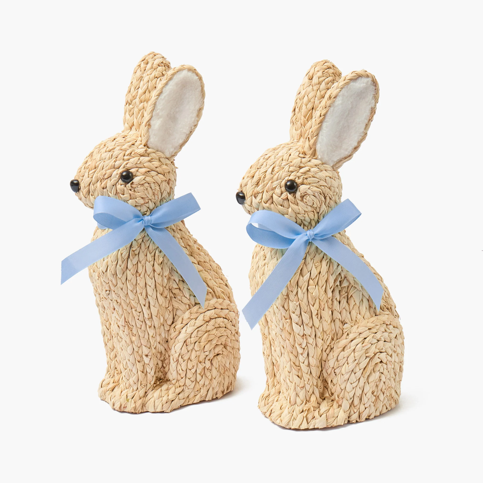 Blue Ribbonned Raffia Rabbit Family - Image 5