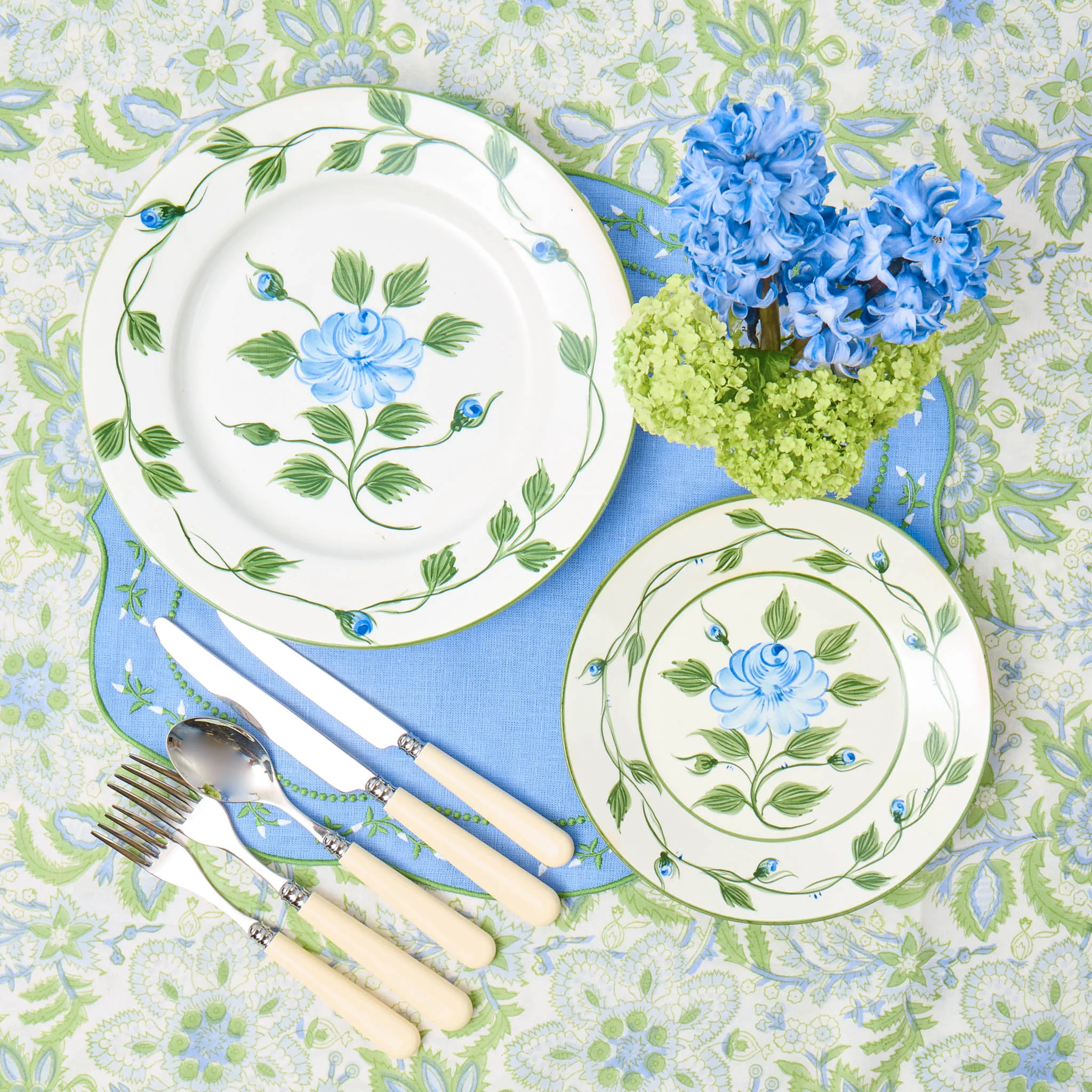 Blue Rose Bud Dinner & Starter Plates (Set of 8) - Image 4