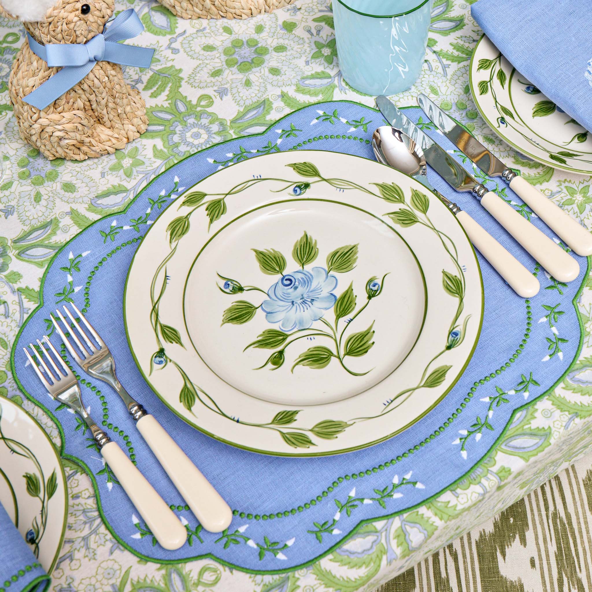 Blue Rose Bud Dinner & Starter Plates (Set of 8) - Image 5