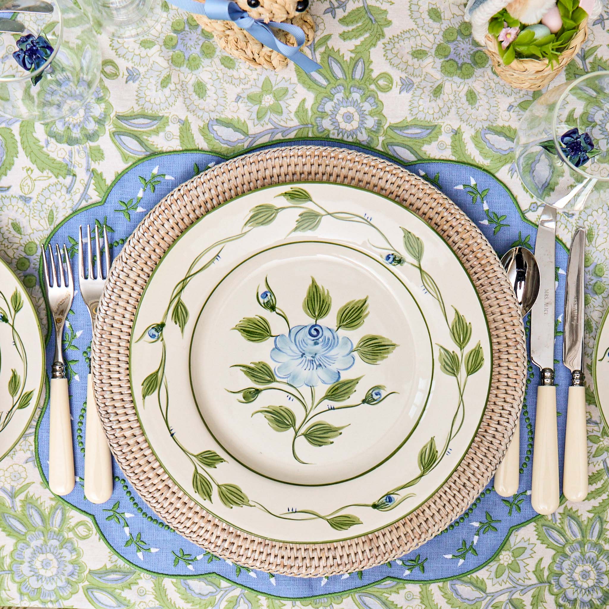 Blue Rose Bud Dinner & Starter Plates (Set of 8) - Image 7