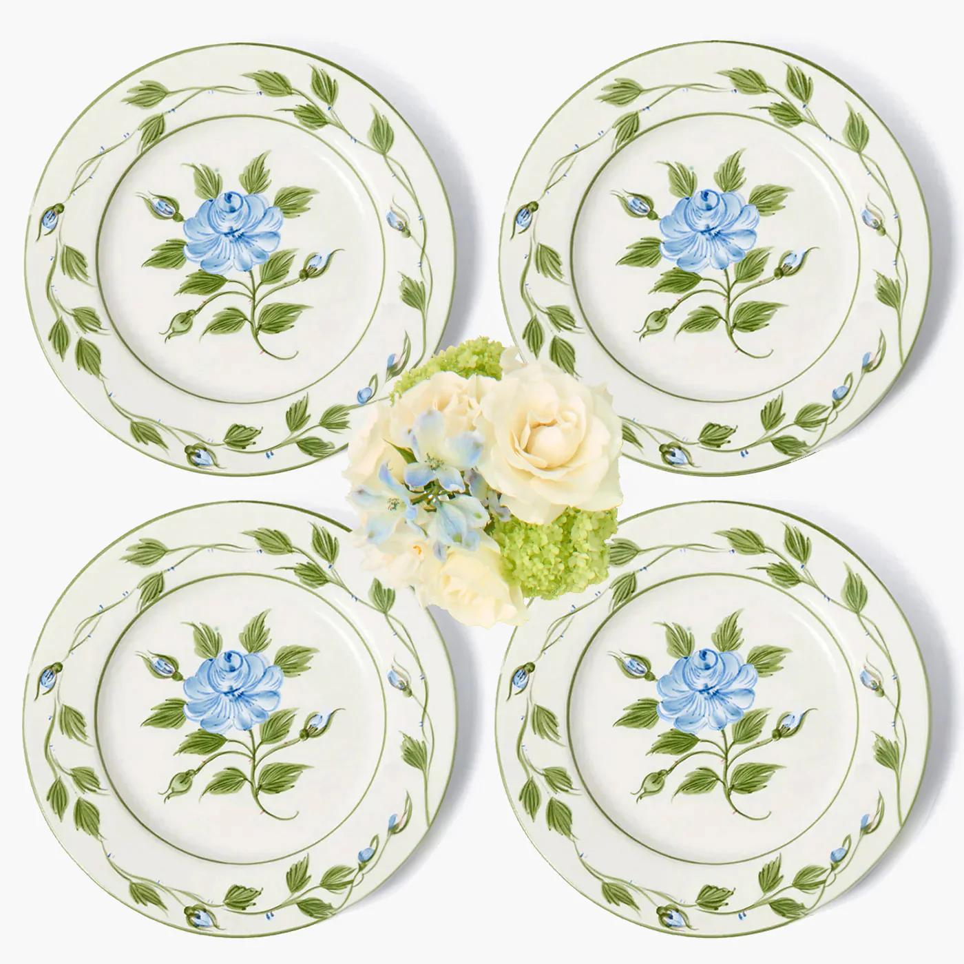 Blue Rose Bud Dinner Plates (Set of 4)