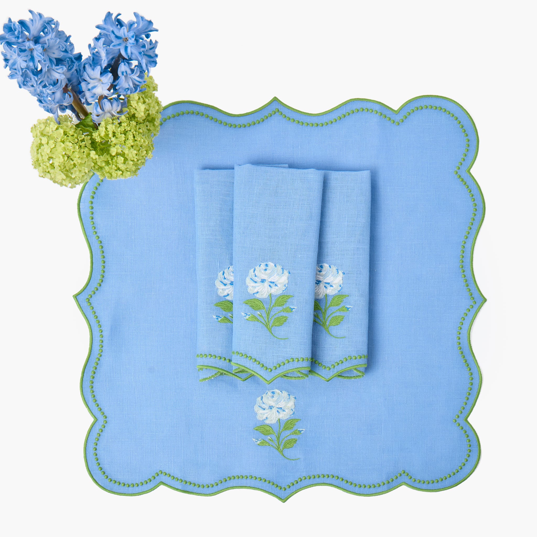 Bluebell Rose Embroidered Linen Napkins (Set of 4)