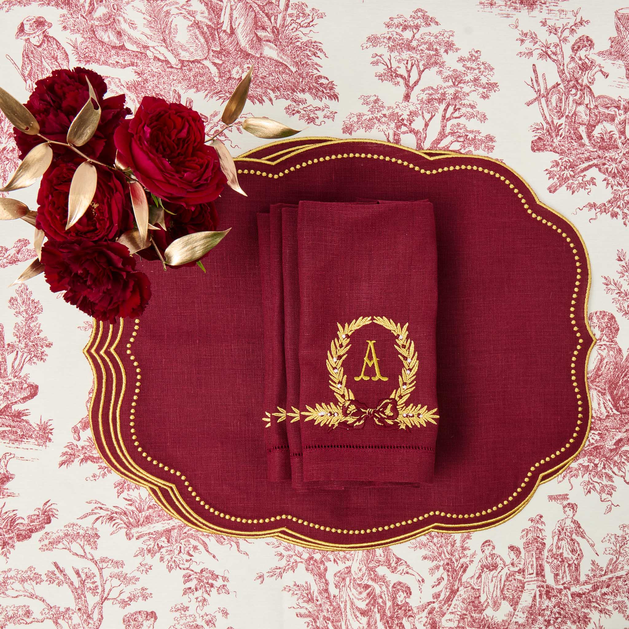 Burgundy & Gold Eloise Linen Placemats (Set of 4) - Image 4