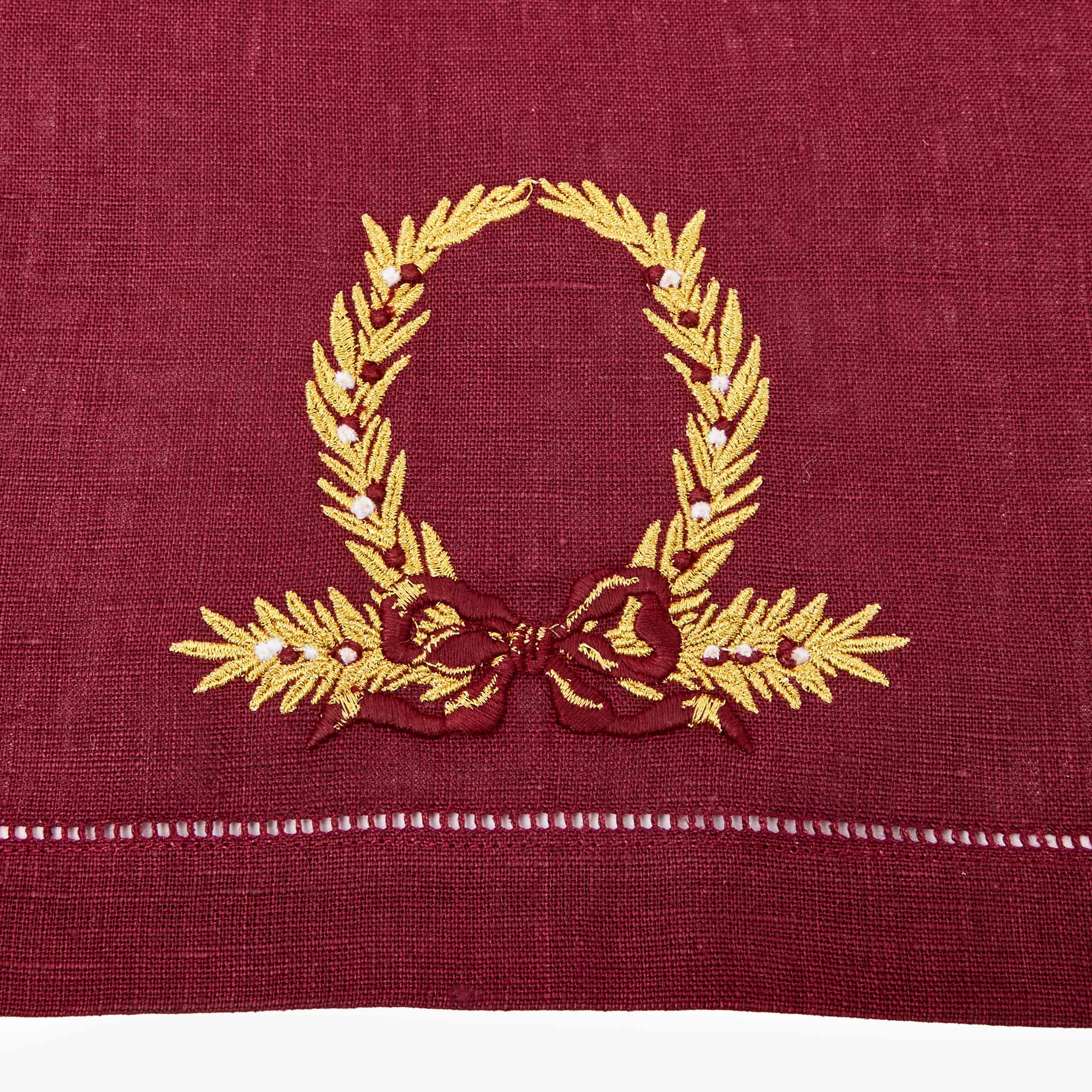 Burgundy Linen Placemats & Gold Bow Garland Napkins (Set of 4) - Image 3