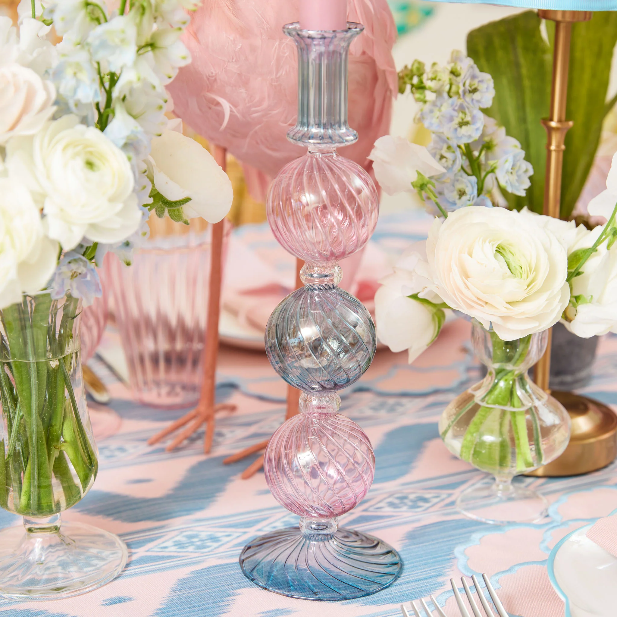 Camille Pink & Blue Candle Holder (Pair) - Image 3
