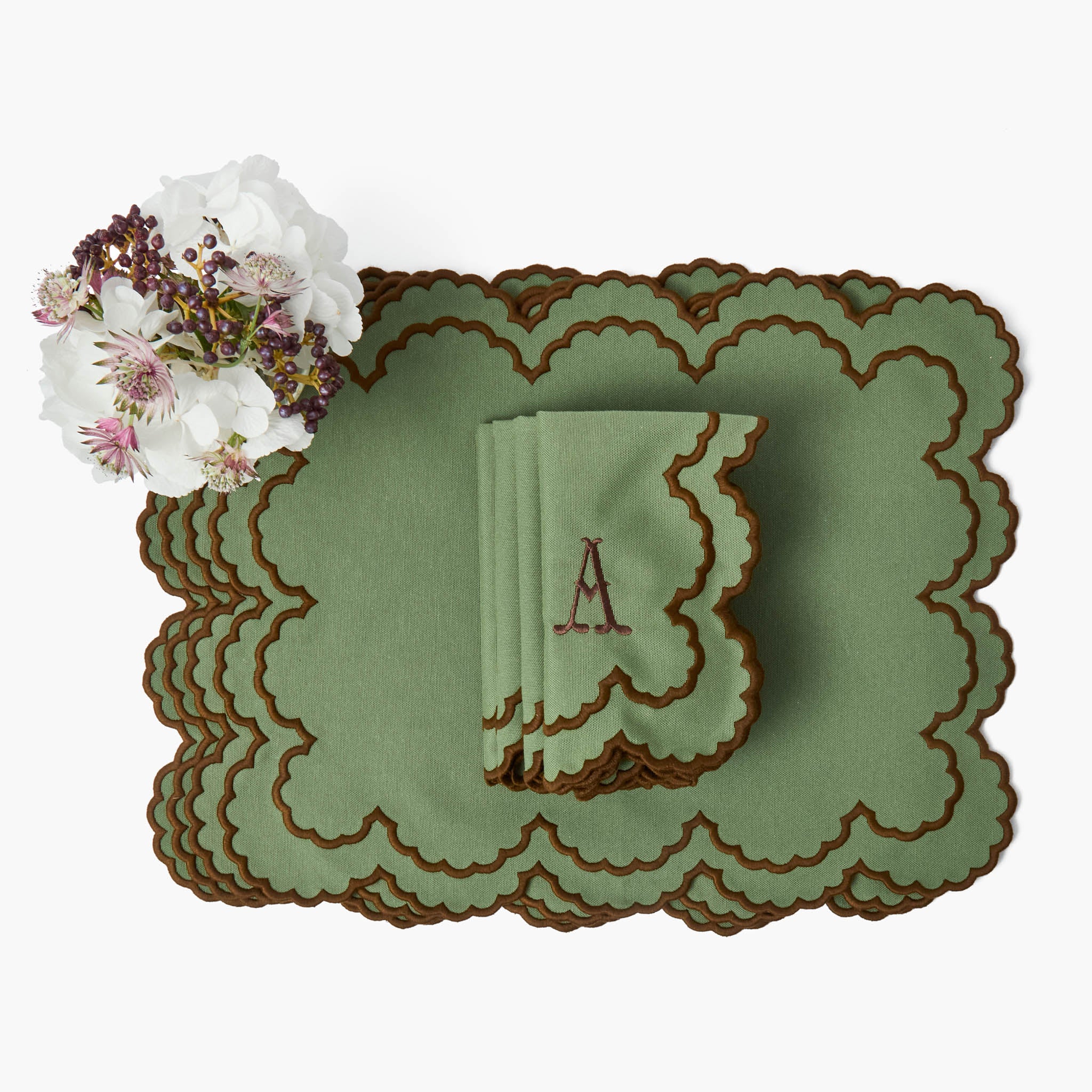 Charlotte Green & Brown Placemats & Napkins (Set of 4) - Image 2