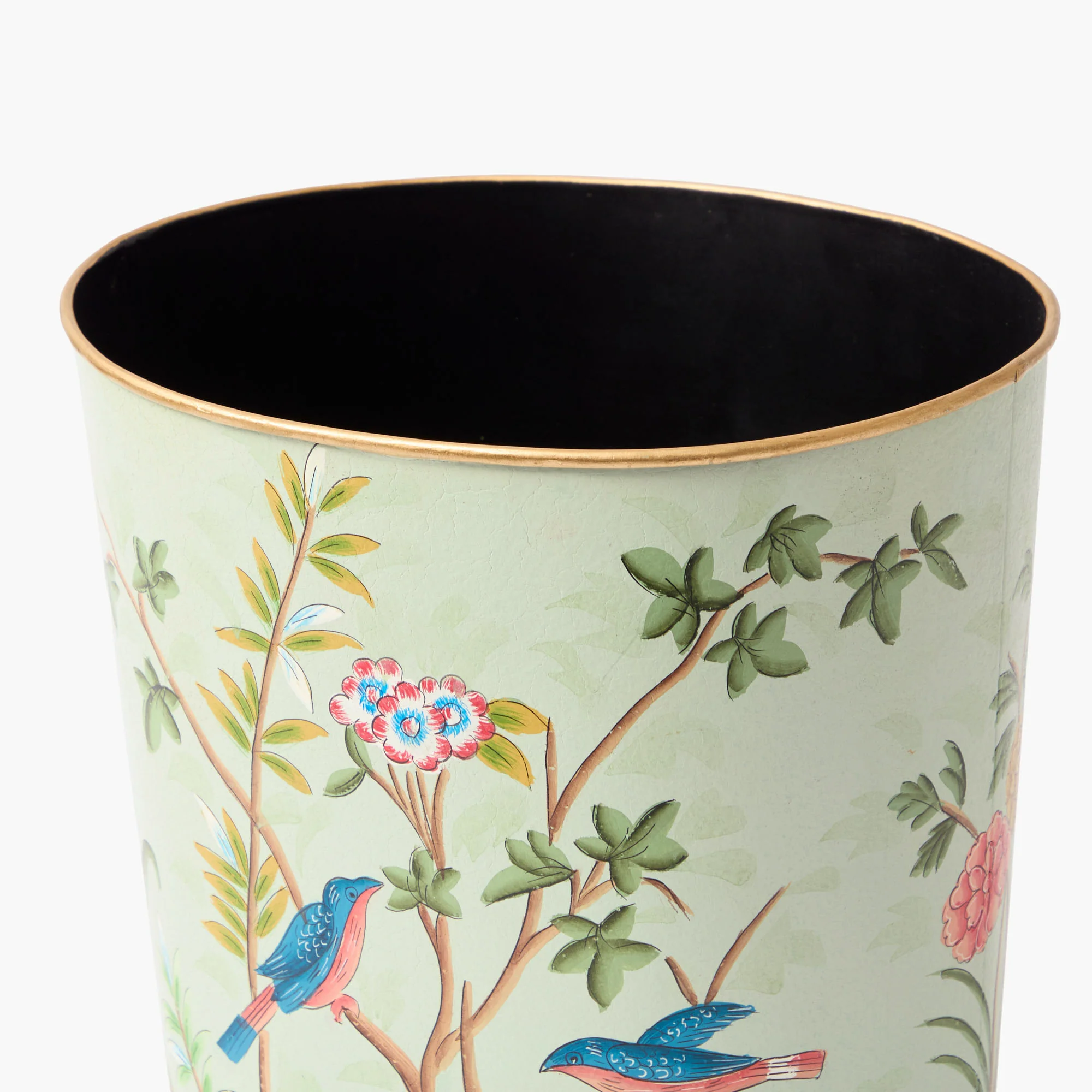 Green Chinoiserie Oval Tole Waste Paper Bin - Image 4