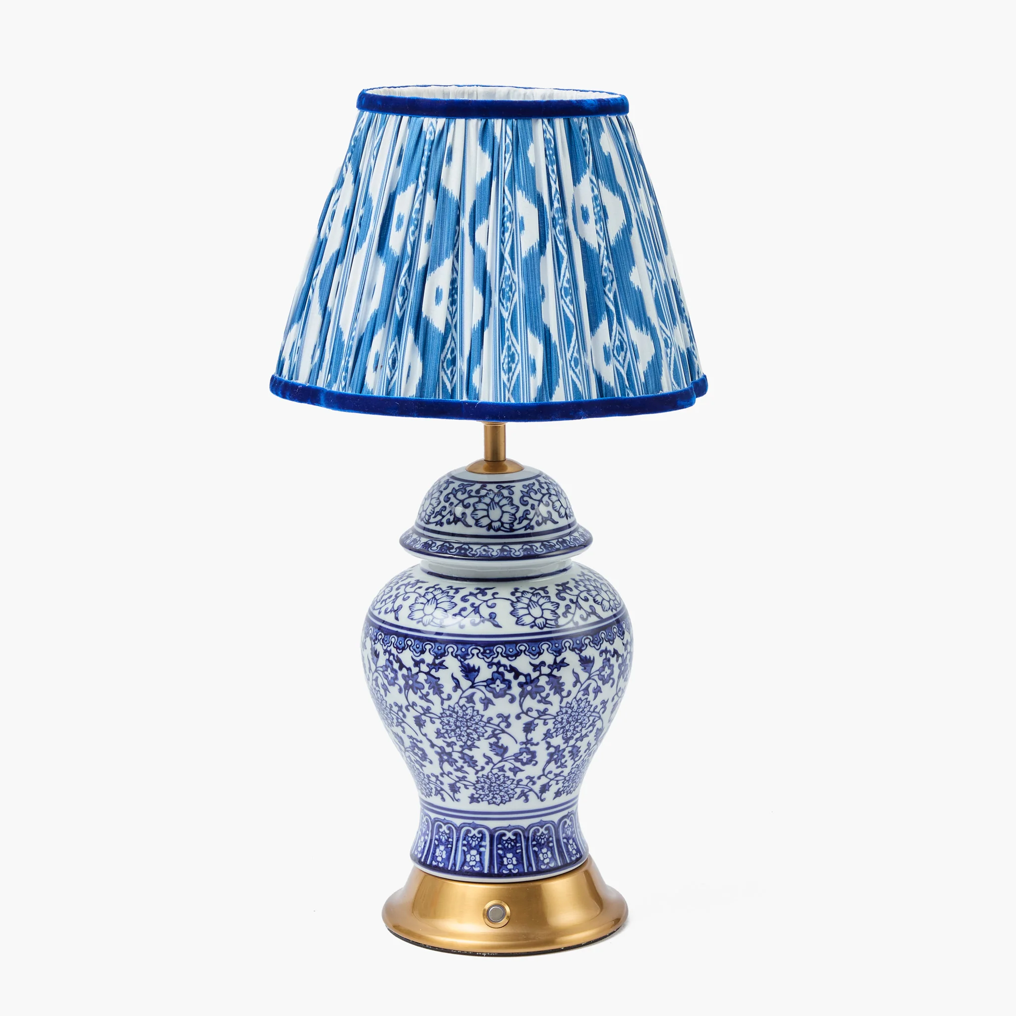 Chinoiserie Rechargeable Lamp with Cobalt Ikat Shade (22cm)