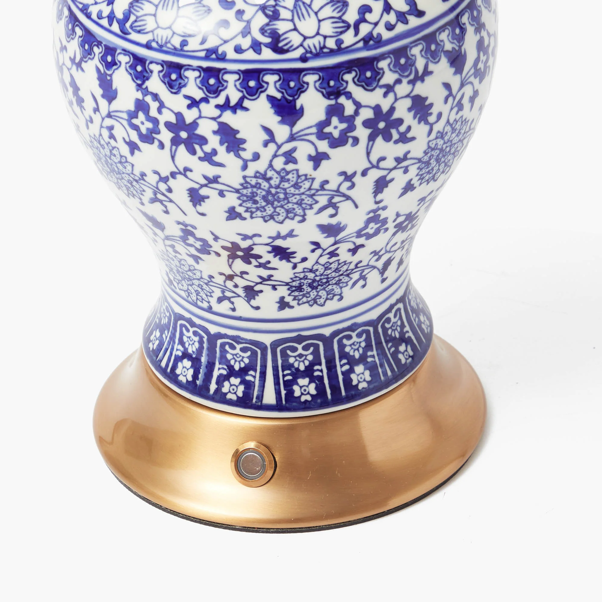 Chinoiserie Rechargeable Lamp with Cobalt Ikat Shade (22cm) - Image 4