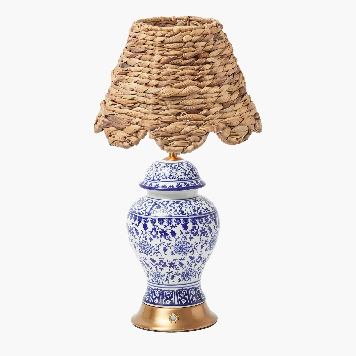 Chinoiserie Rechargeable Lamp with Natural Seagrass Shade (24cm)