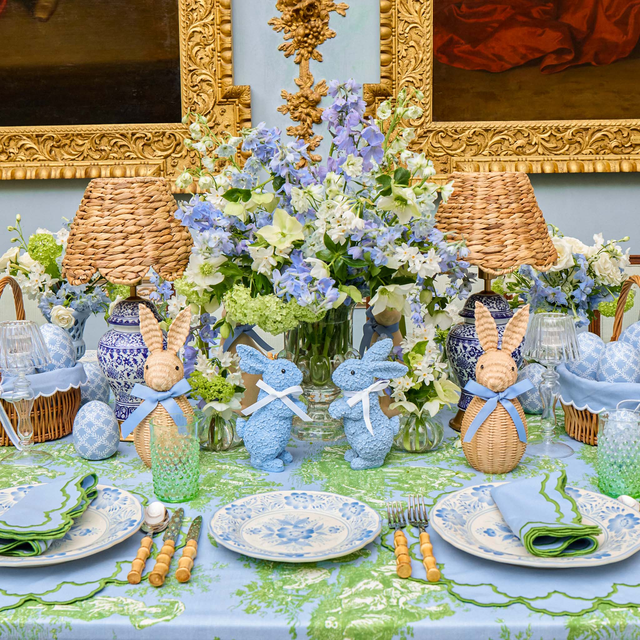 Rattan Bunny with Blue Bow (Pair) - Image 11