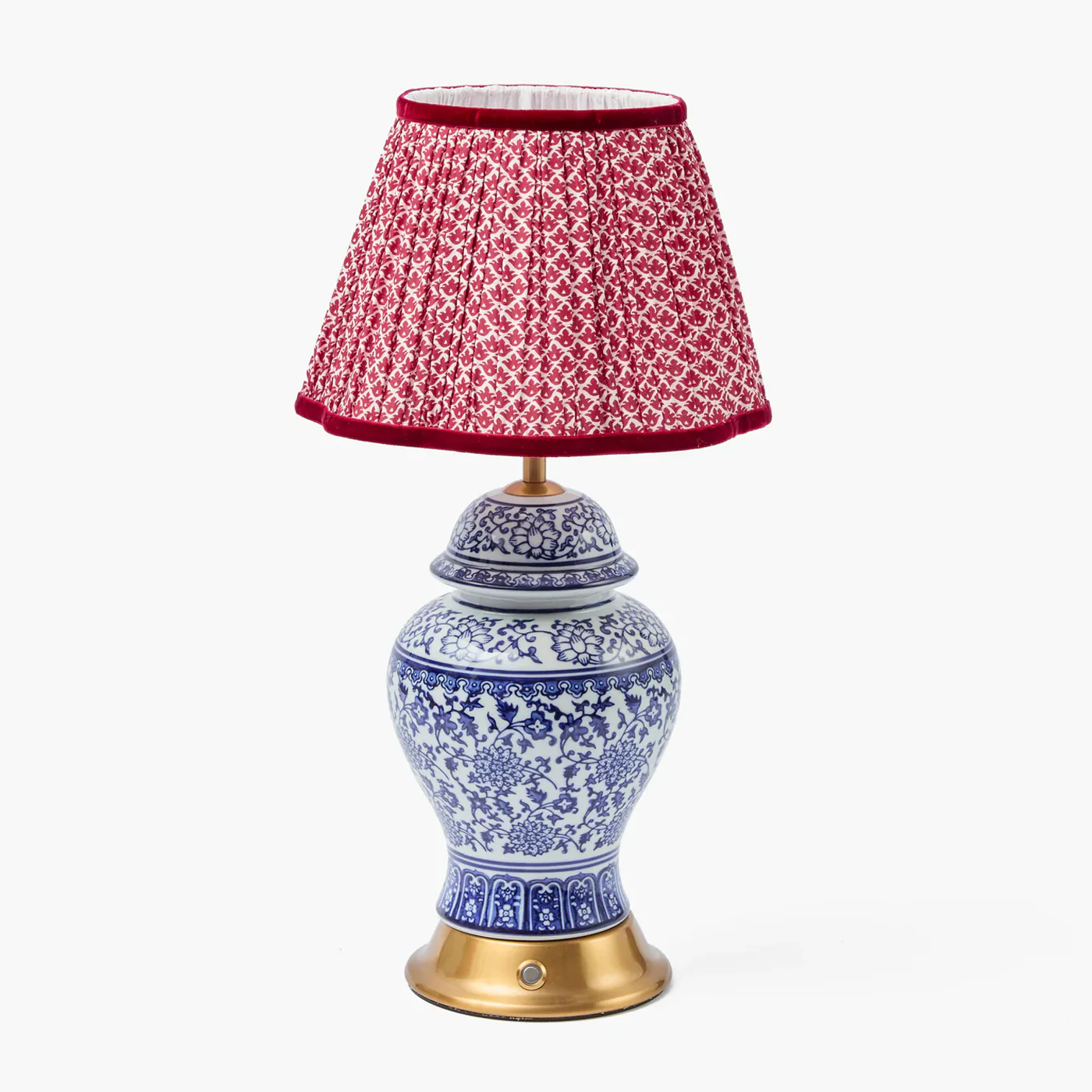 Chinoiserie Rechargeable Lamp with Red Lotus Shade (22cm)
