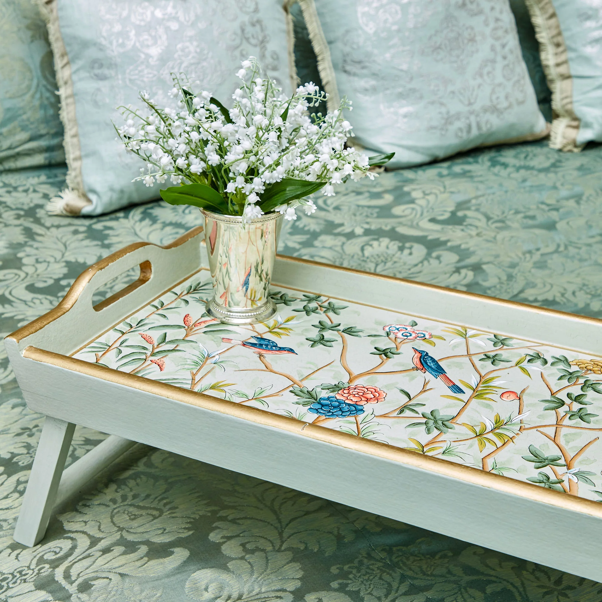 Green Chinoiserie Folding Tray - Image 3