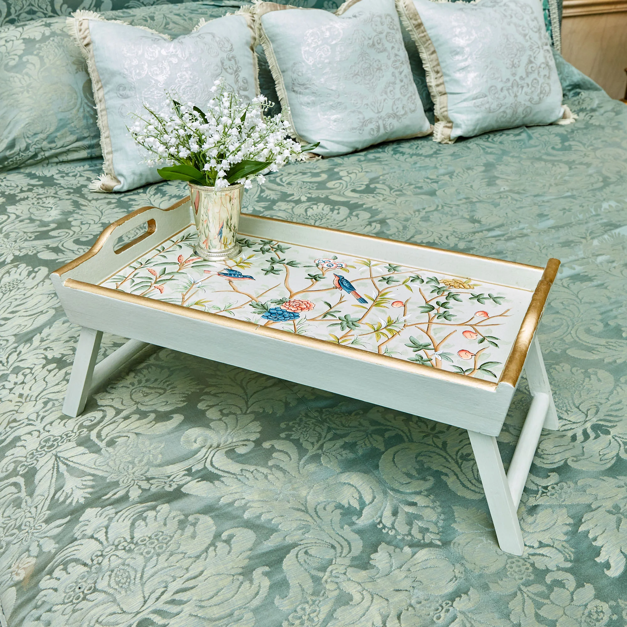 Green Chinoiserie Folding Tray - Image 5