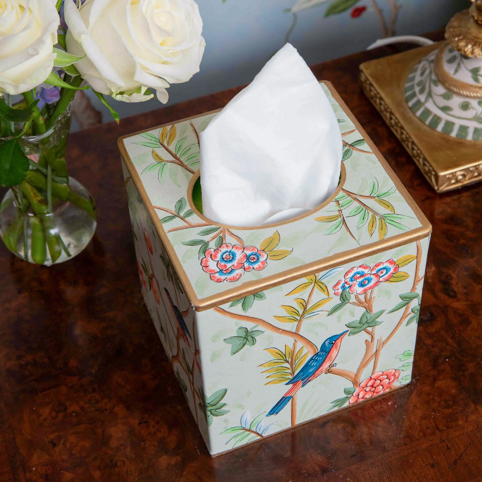 Green Chinoiserie Tole Tissue Box - Image 5