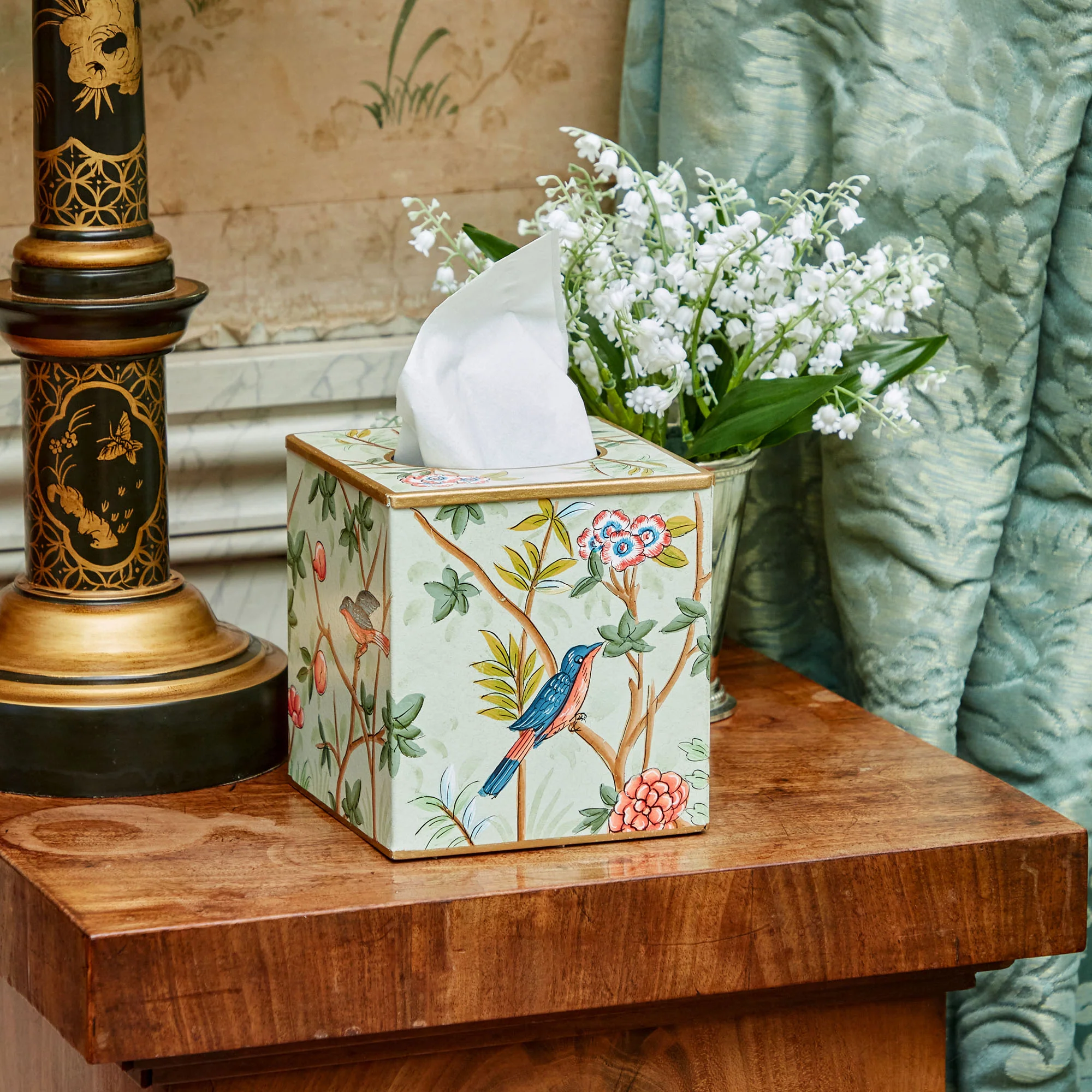 Green Chinoiserie Tole Tissue Box - Image 7