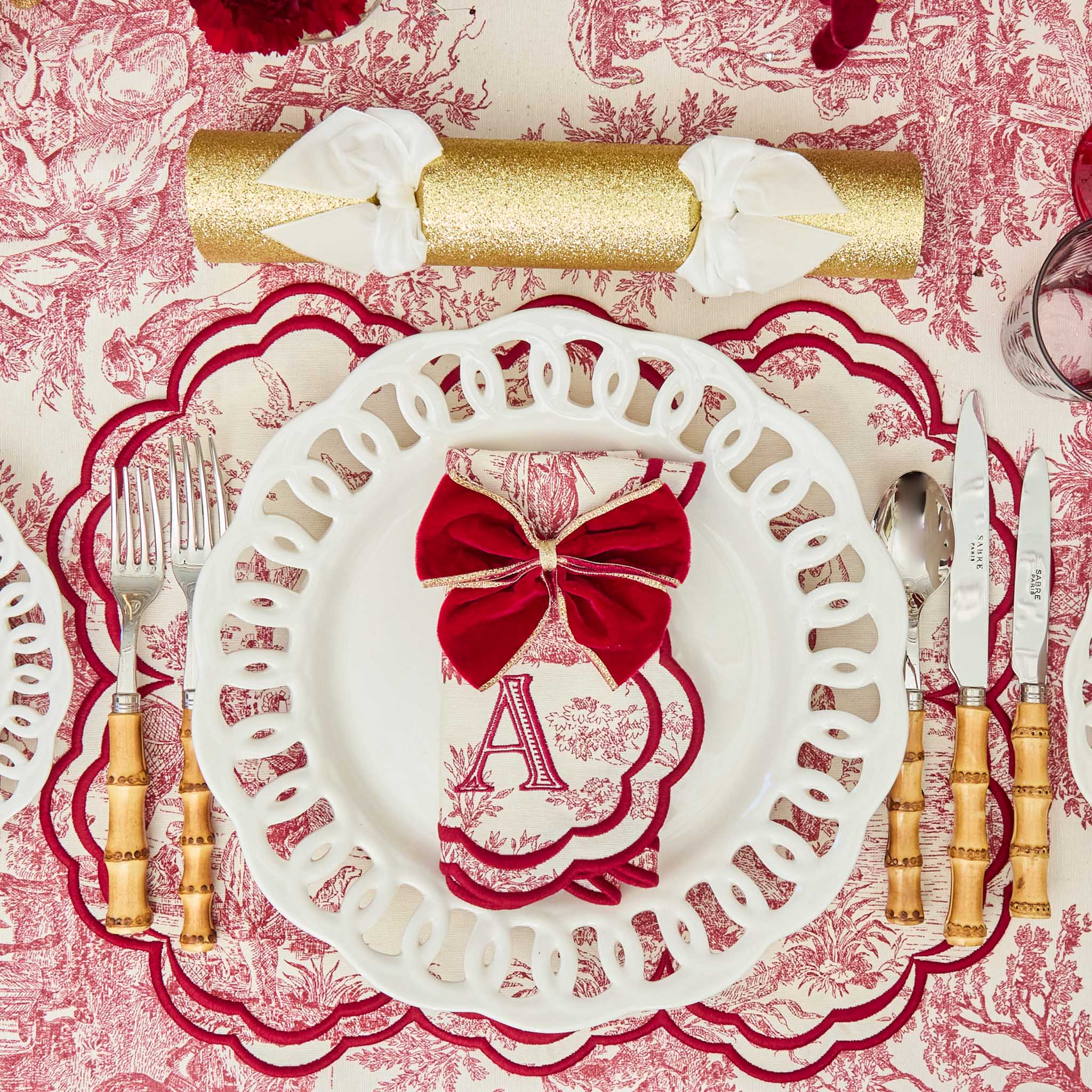 Gold Trimmed Red Velvet Bows (Set of 4) - Image 6