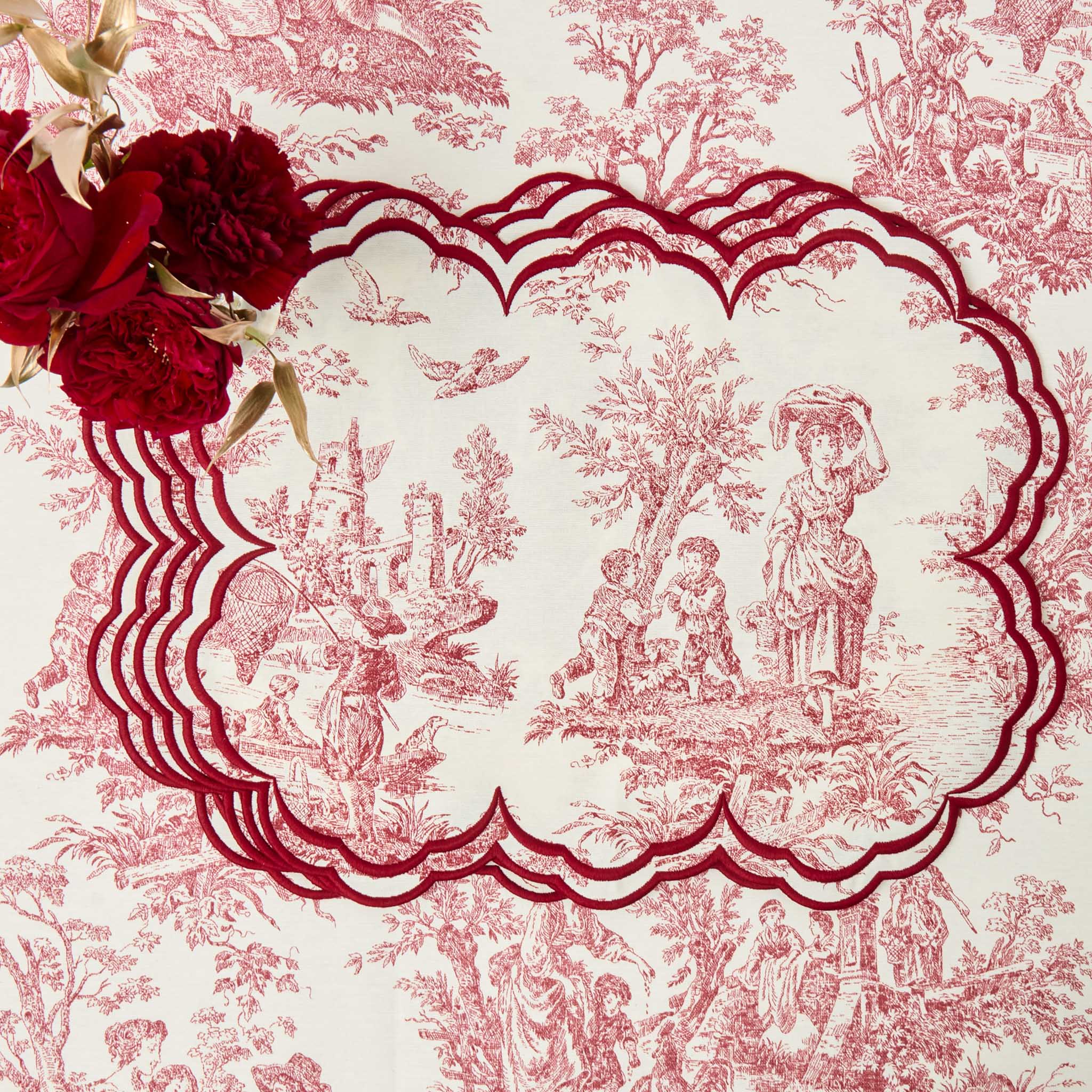 Burgundy Claudette Toile Placemats (Set of 4)