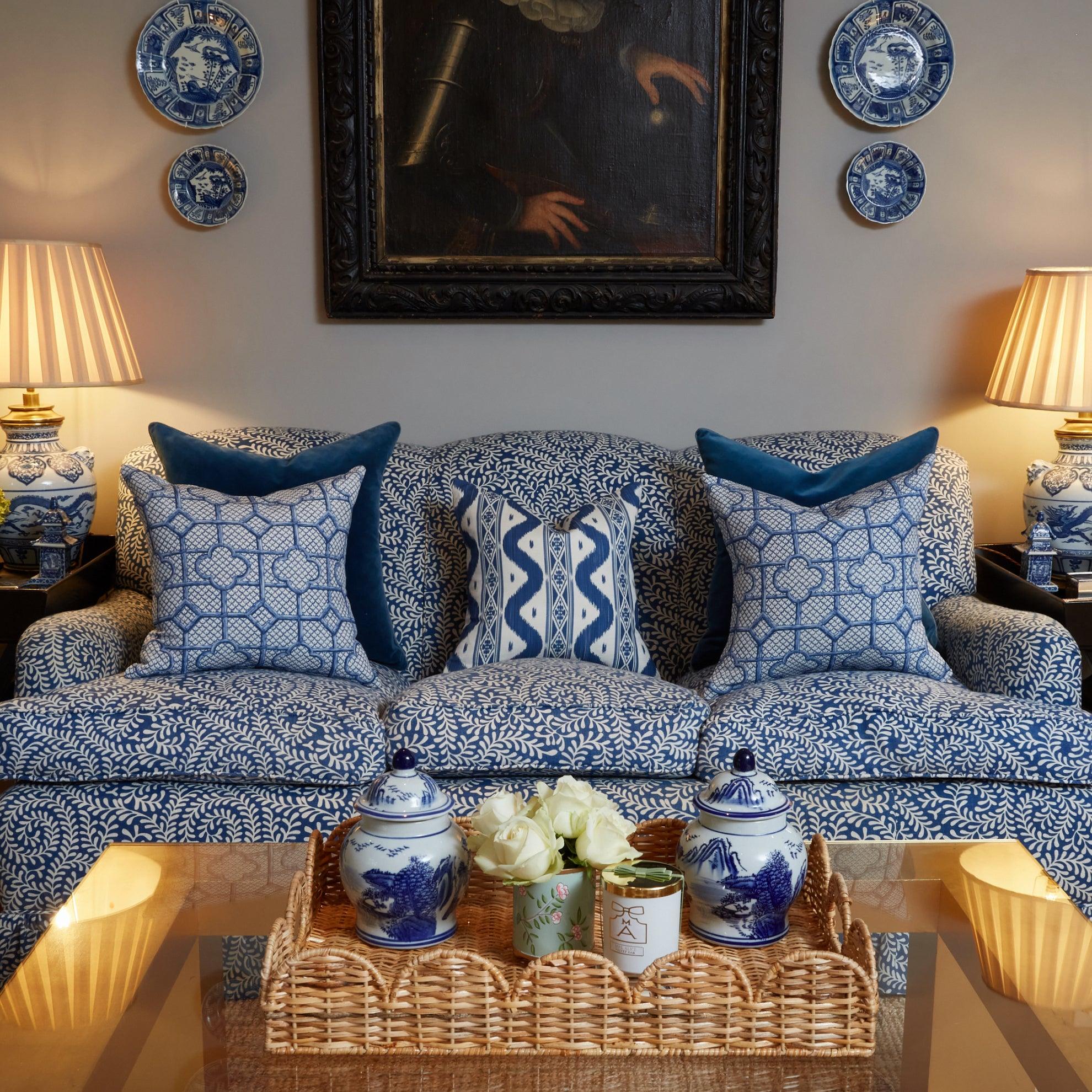 Cobalt Blue Ikat Stripe Fabric - Image 6