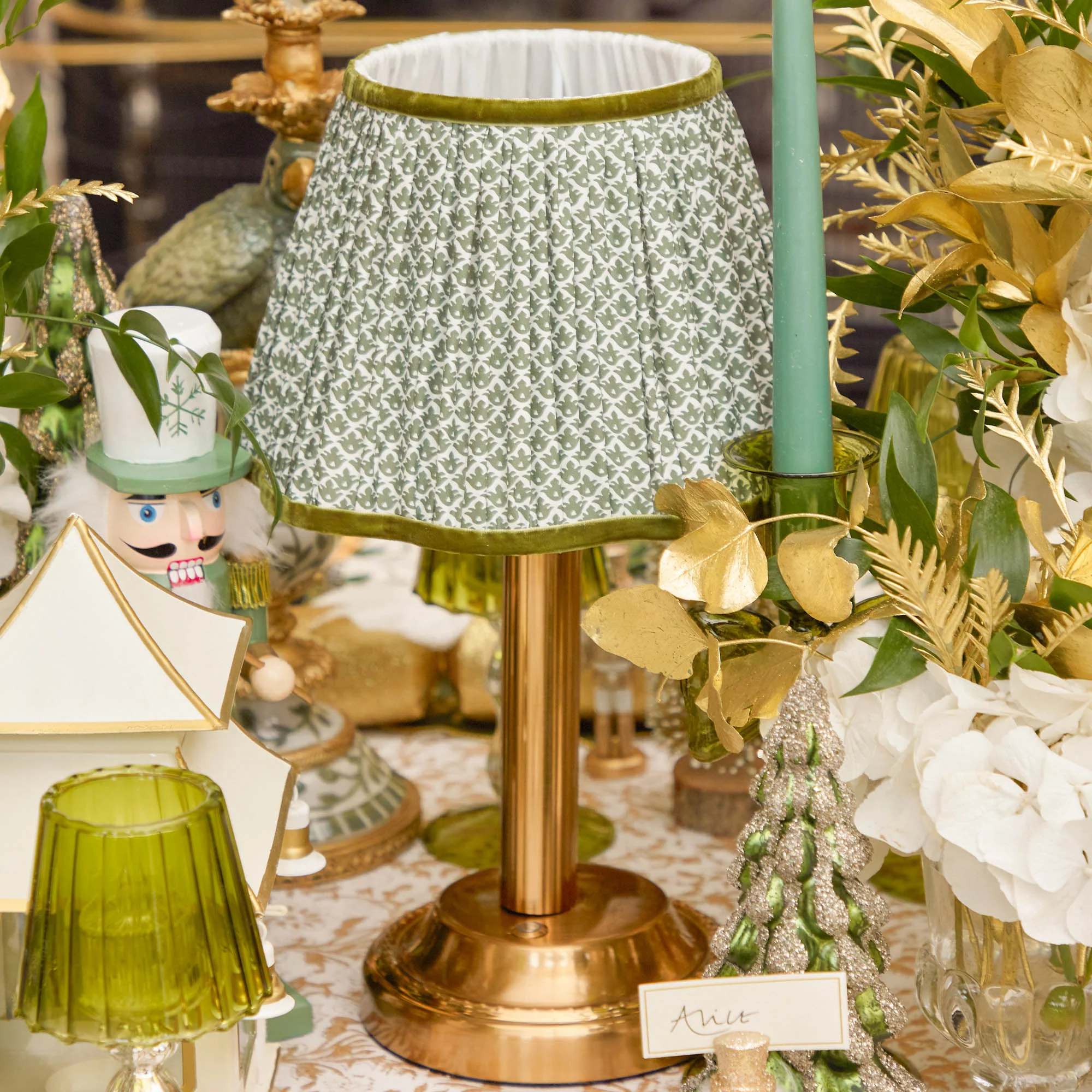 Corinthian Rechargeable Lamp with Olive Lotus Shade (22cm) - Image 6