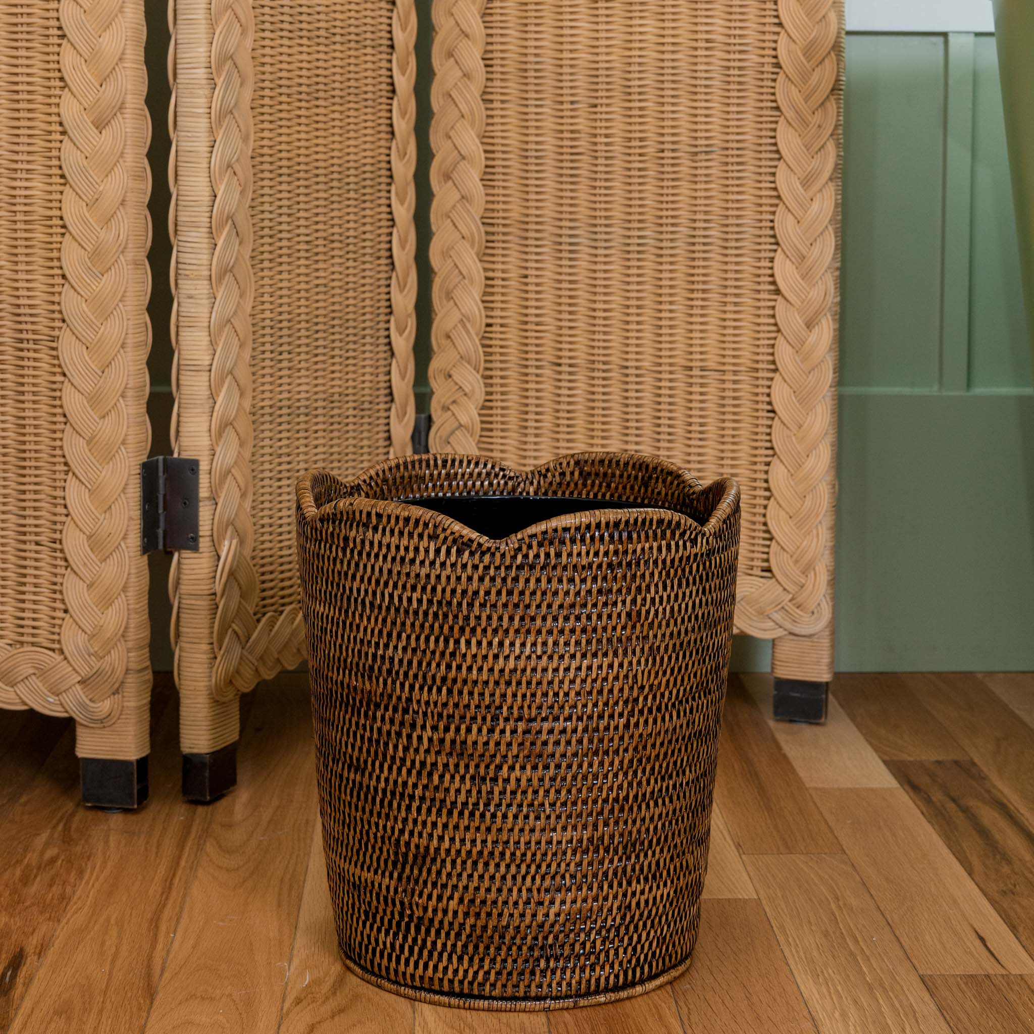 Dark Brown Rattan Waste Paper Bin - Image 4