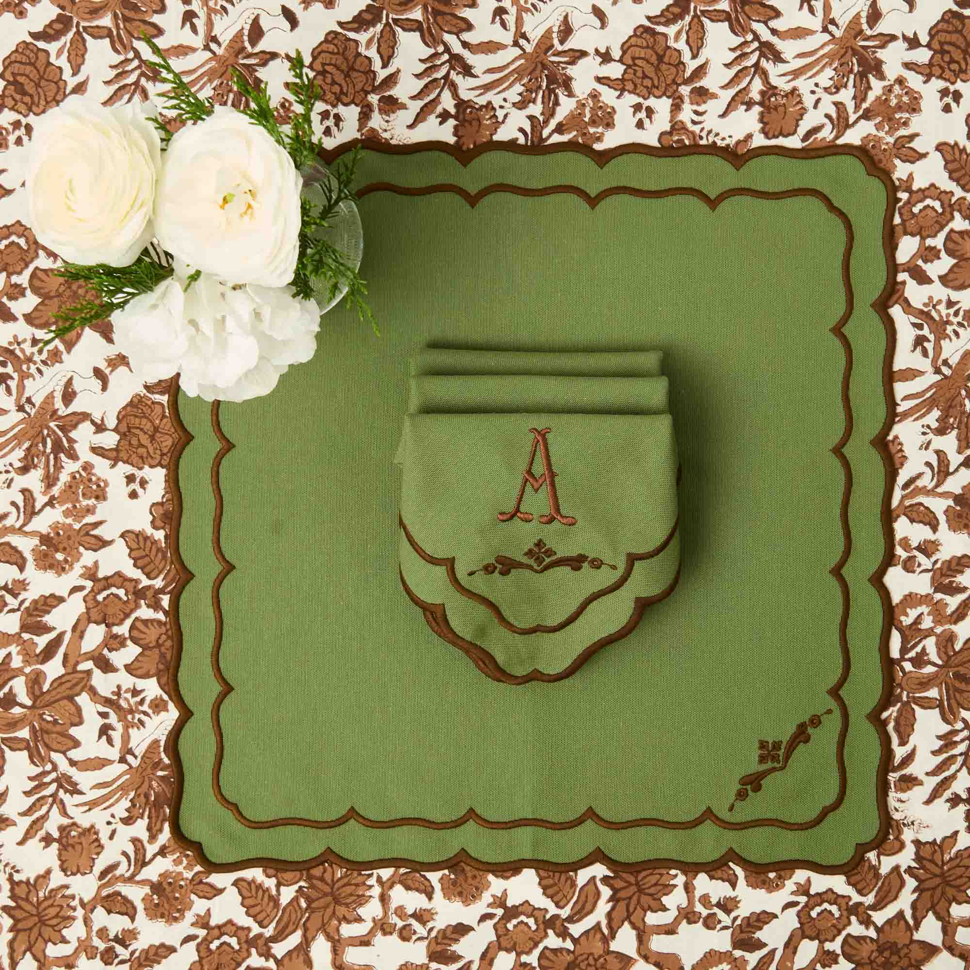 Green & Chocolate Doris Napkins (Set of 4) - Image 9