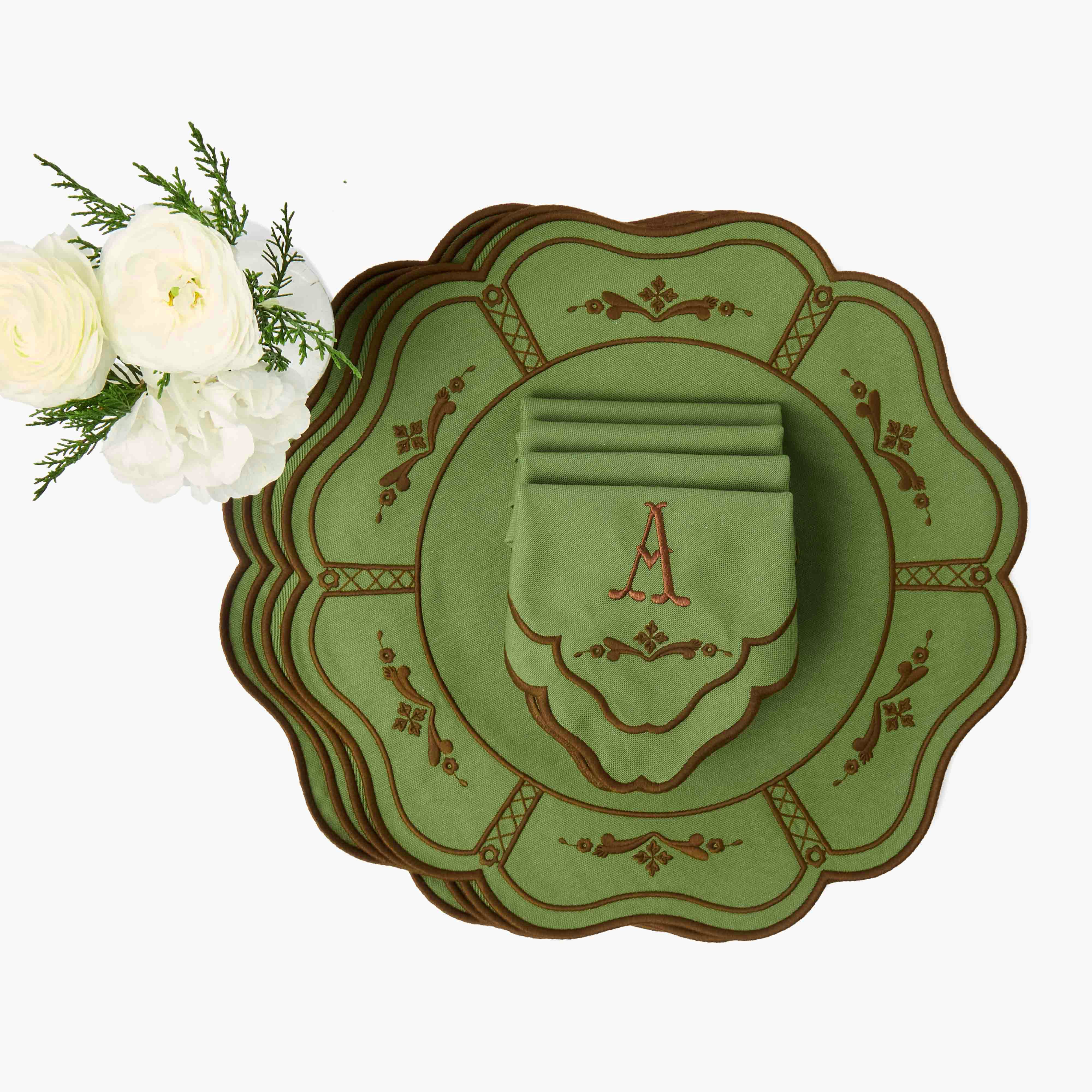 Doris Green & Chocolate Placemats & Napkins Set - Image 8