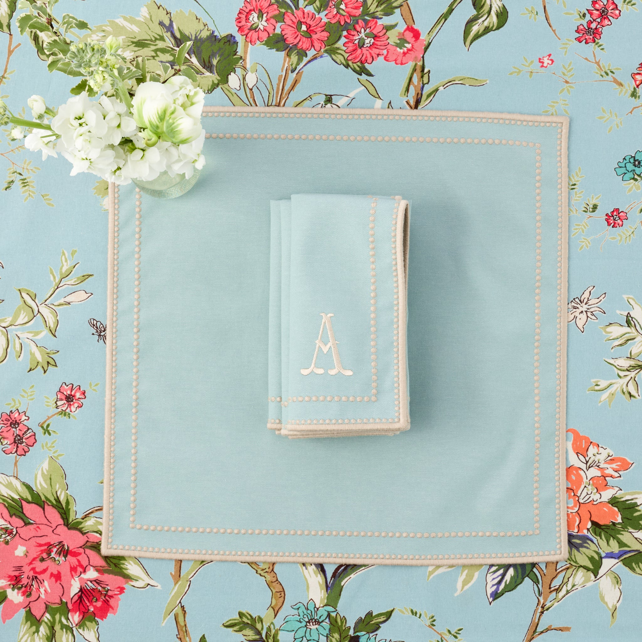 Duck-egg Blue & Sand Mariana Napkins (Set of 4) - Image 7