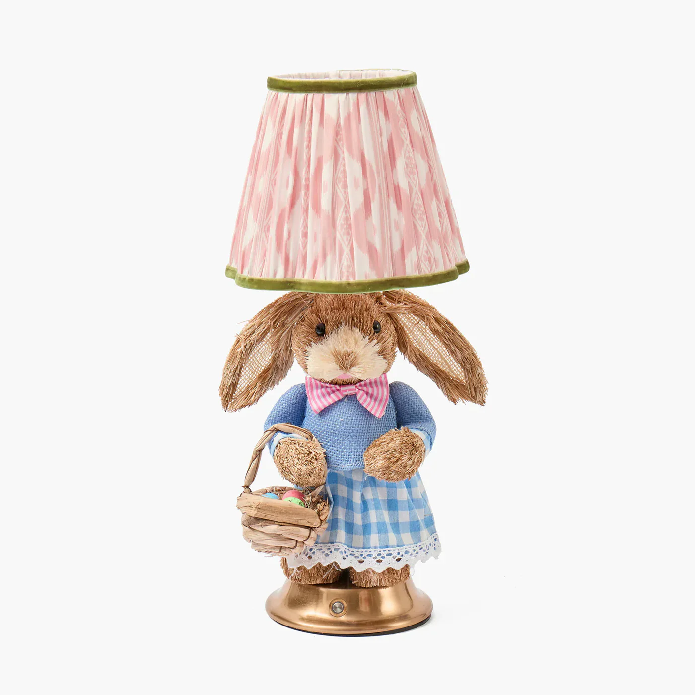 Easter Bunny Rechargeable Lamp with Pink & Green Ikat Shade (18cm)
