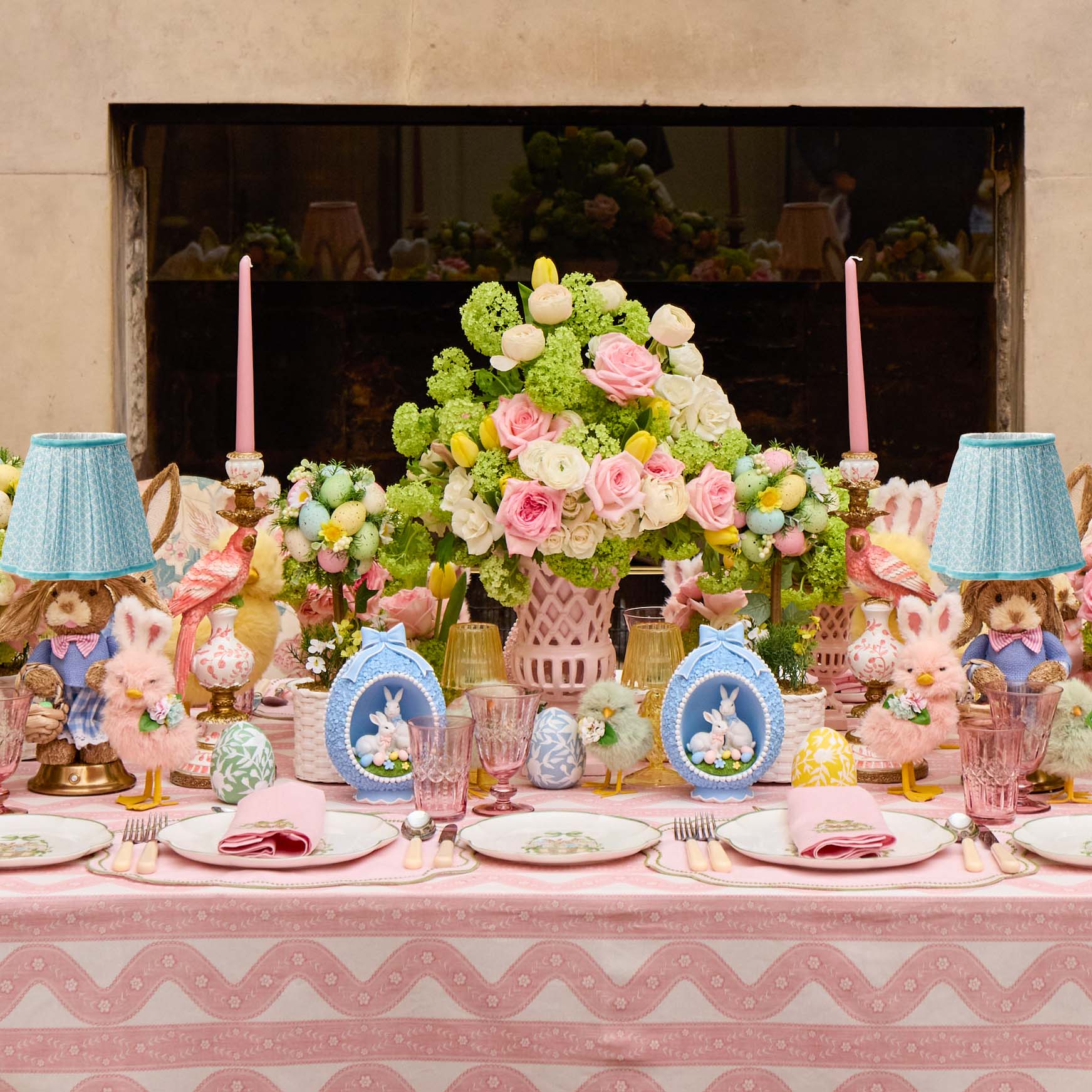 Easter Bunny Rechargeable Lamp with Soft Blue Lotus Shade (18cm) - Image 4