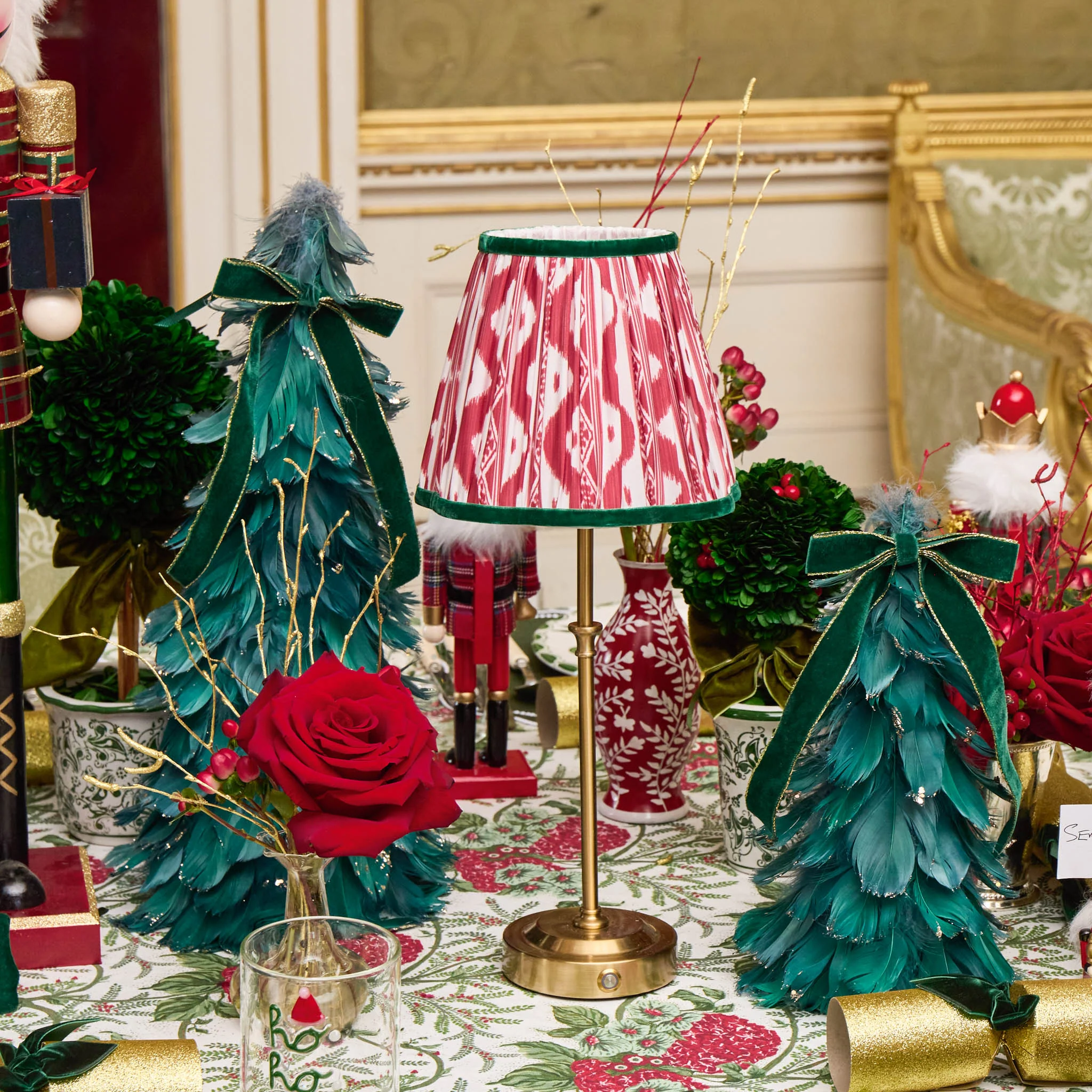 Edie Rechargeable Lamp with Red & Green Ikat Shade (18cm) - Image 3