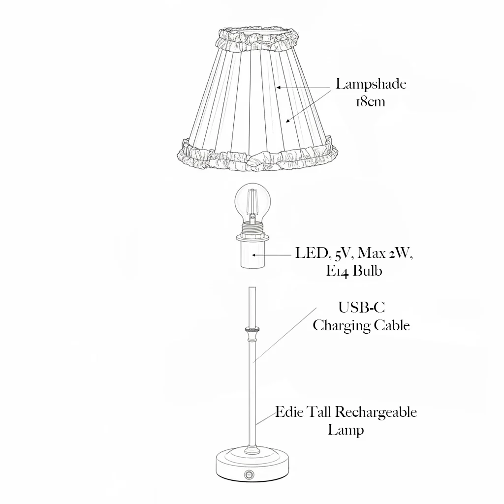 Edie Rechargeable Lamp with Forest Green Frilled Silk Shade (18cm) - Image 5