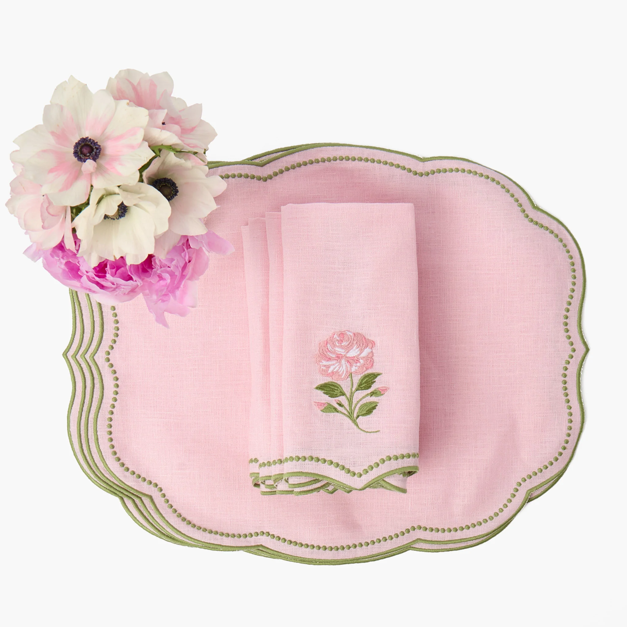 Eloise Pink & Green Linen Placemats (Set of 4) - Image 7