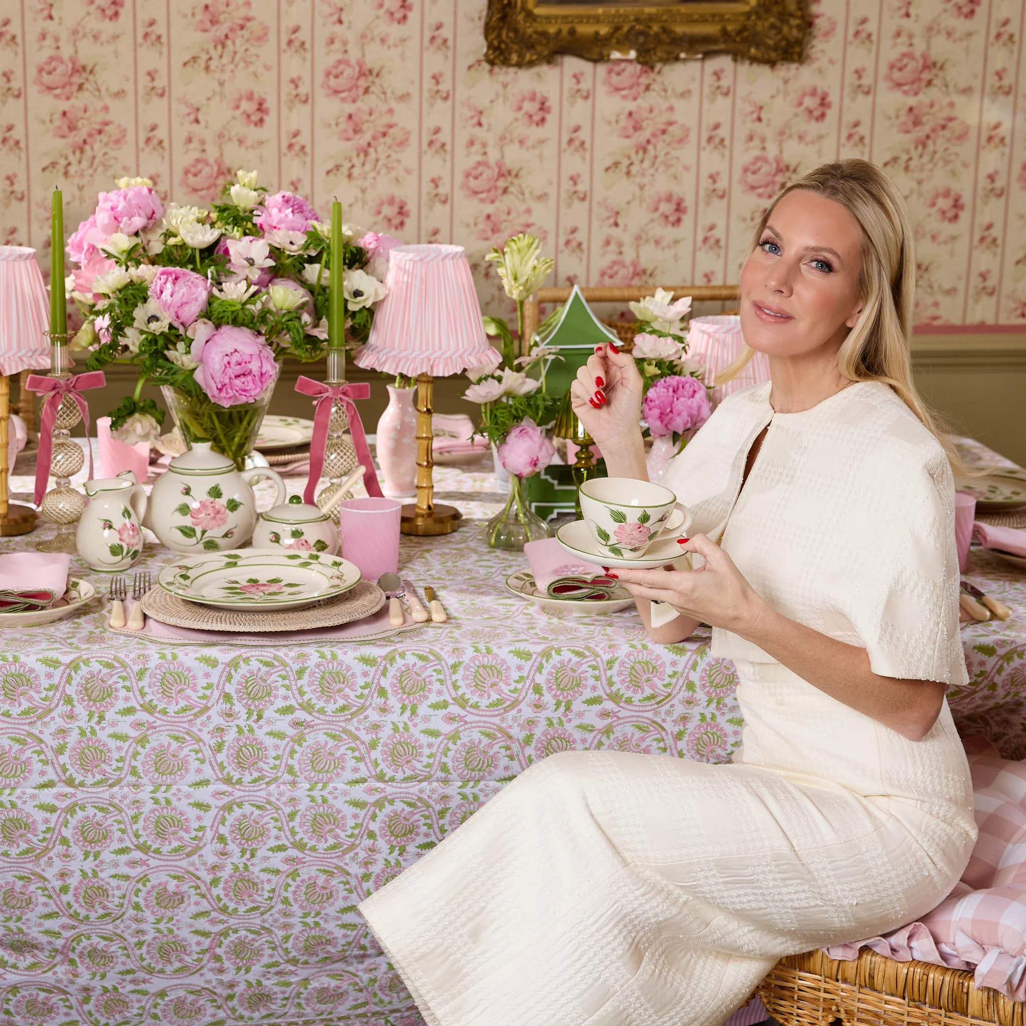 Eloise Pink & Green Linen Placemats (Set of 4) - Image 9