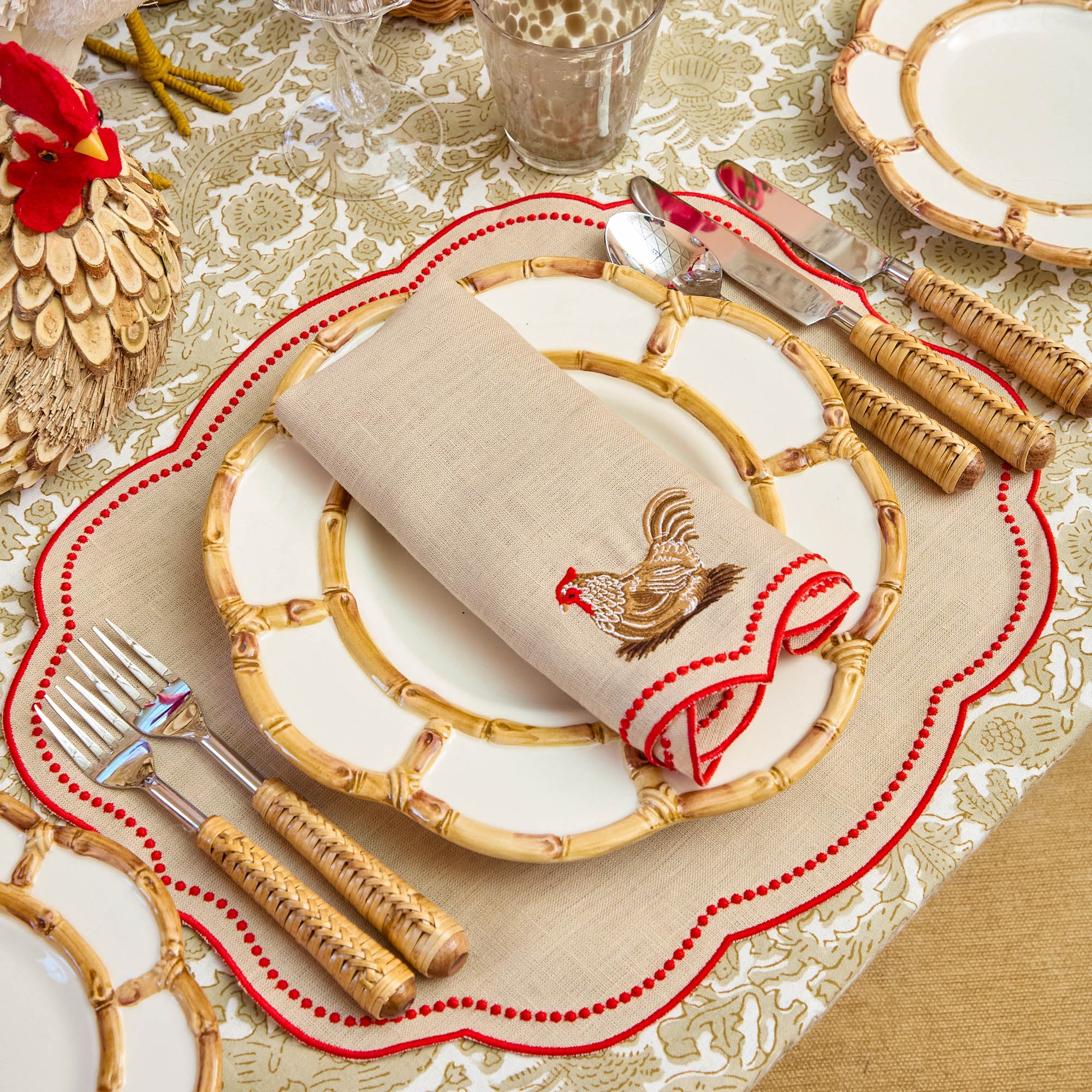 Eloise Putty & Red Linen Placemats & Henrietta Hen Napkins (Set of 4) - Image 4
