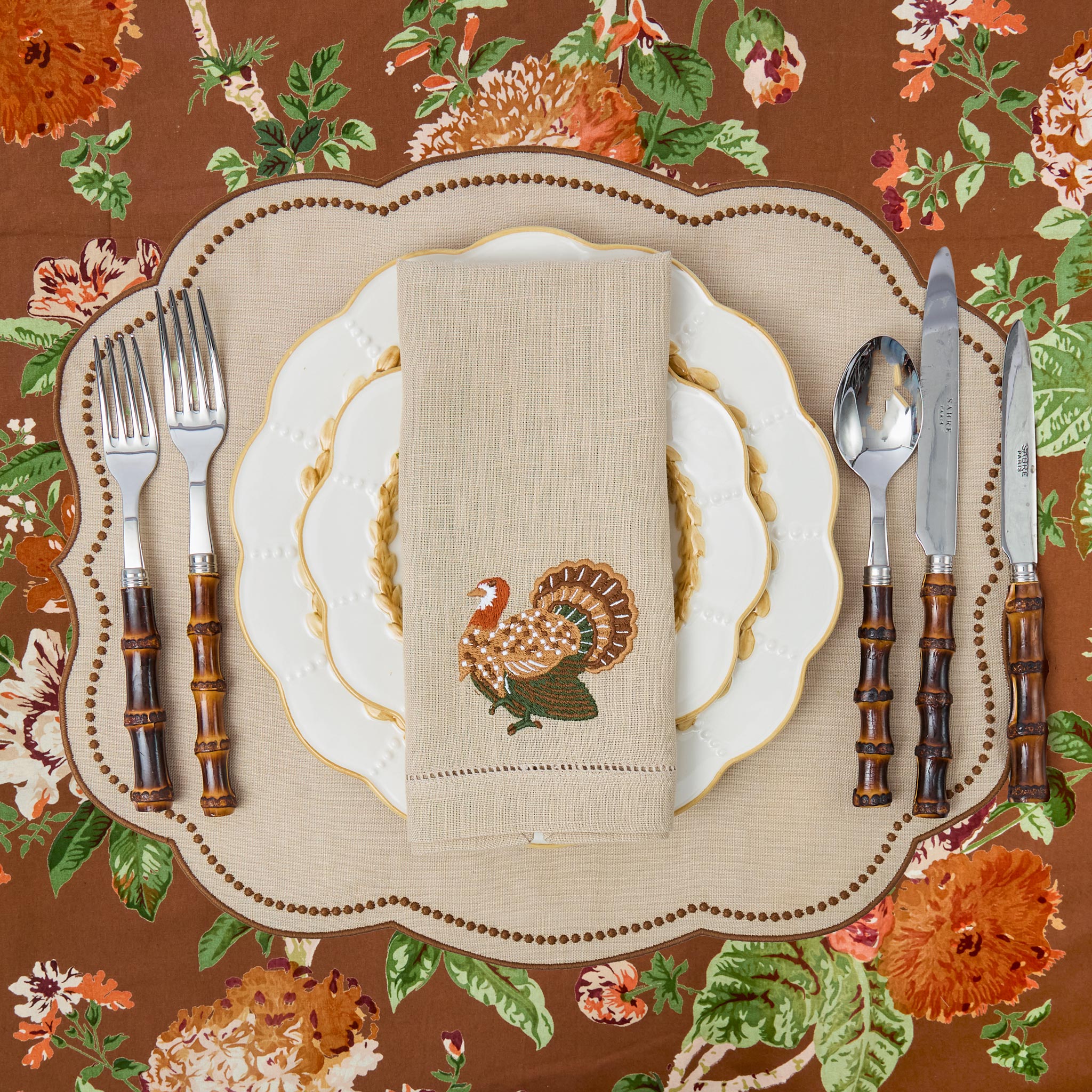 Taupe Embroidered Turkey Linen Napkins (Set of 4) - Image 3