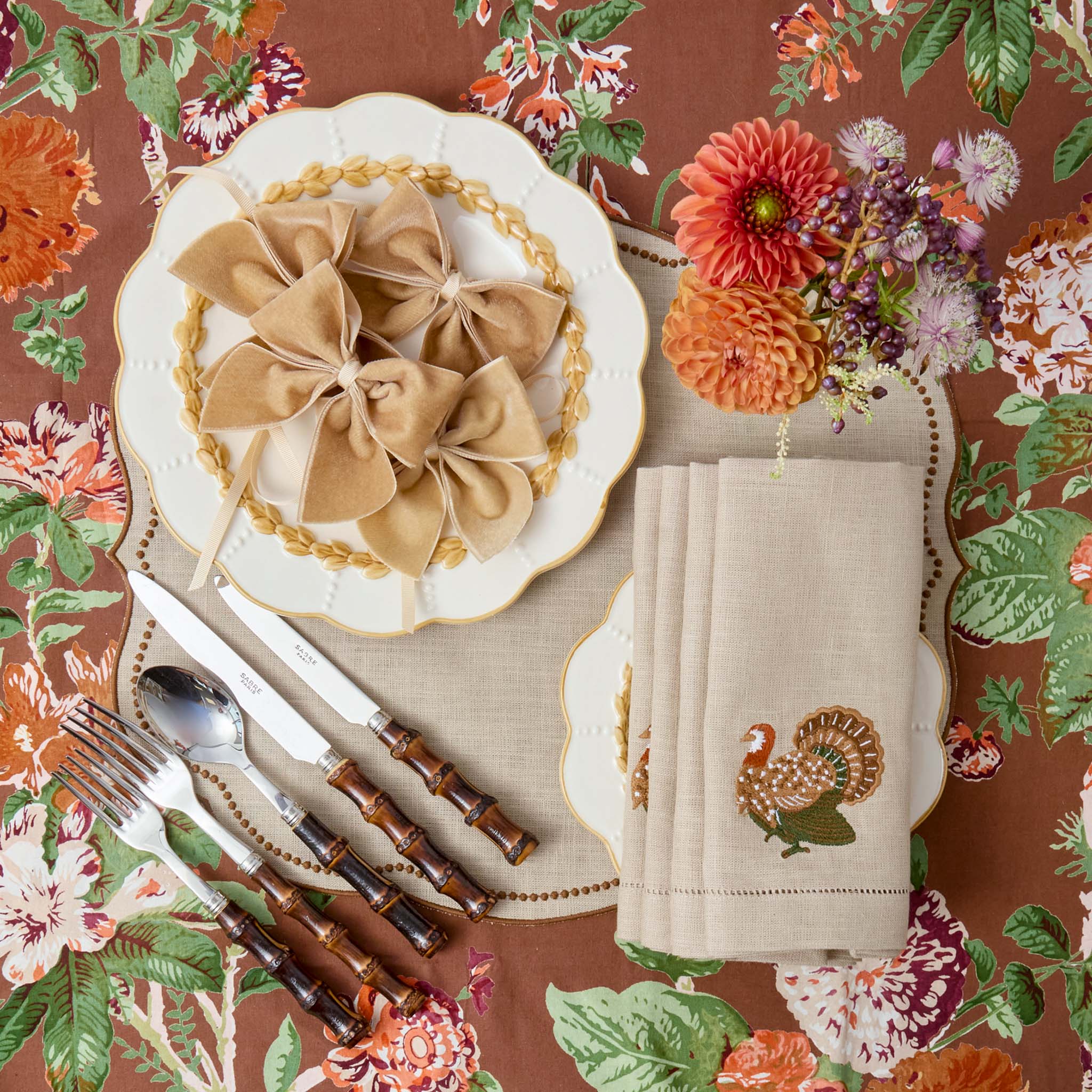 Taupe Embroidered Turkey Linen Napkins (Set of 4) - Image 4