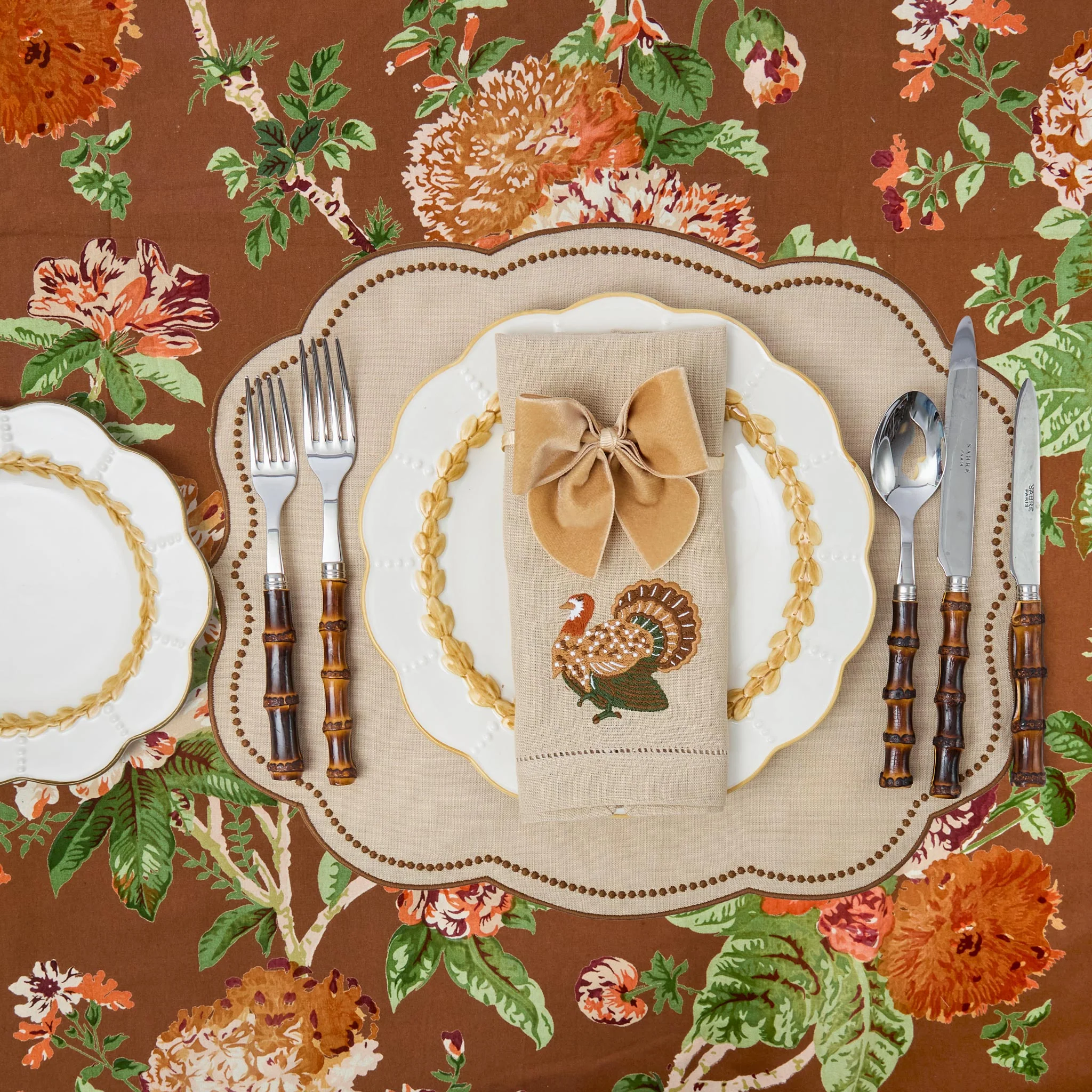 Taupe Embroidered Turkey Linen Napkins (Set of 4) - Image 2