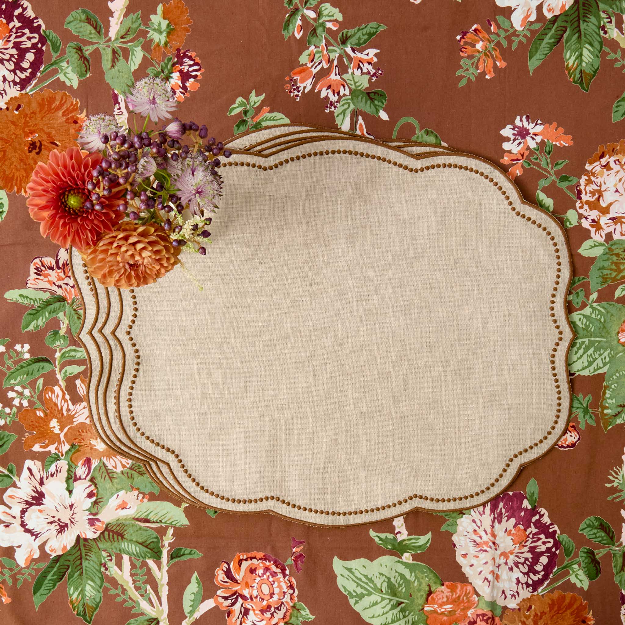 Taupe & Chocolate Eloise Linen Placemats (Set of 4)