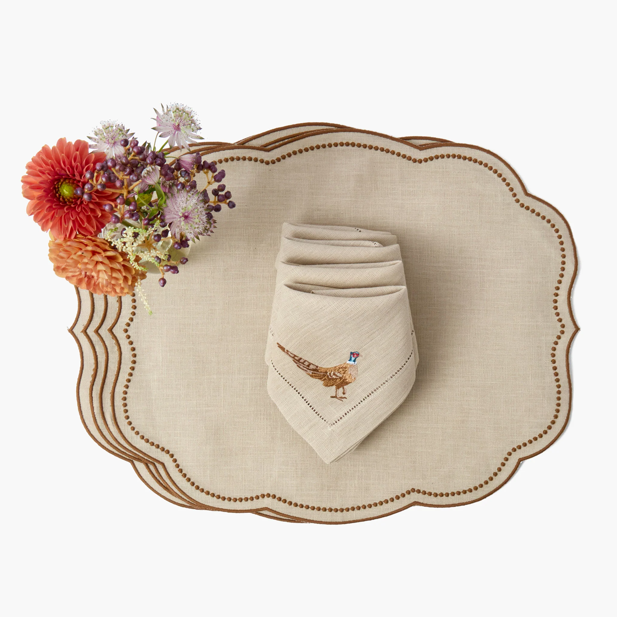 Taupe & Chocolate Eloise Linen Placemats (Set of 4) - Image 8