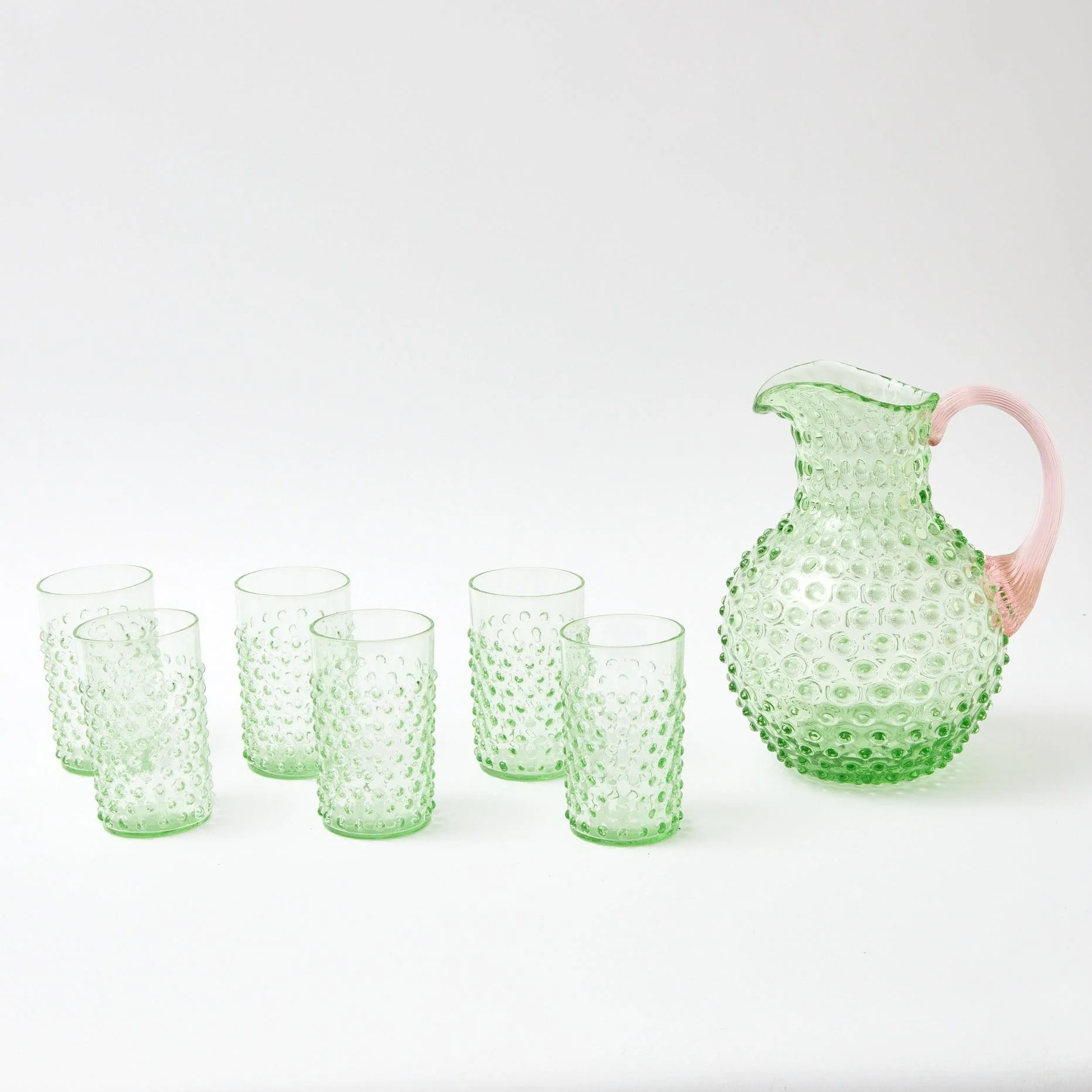 Emerald Hobnail Jug with Rose Handle & Glasses (set of 6) - Image 12