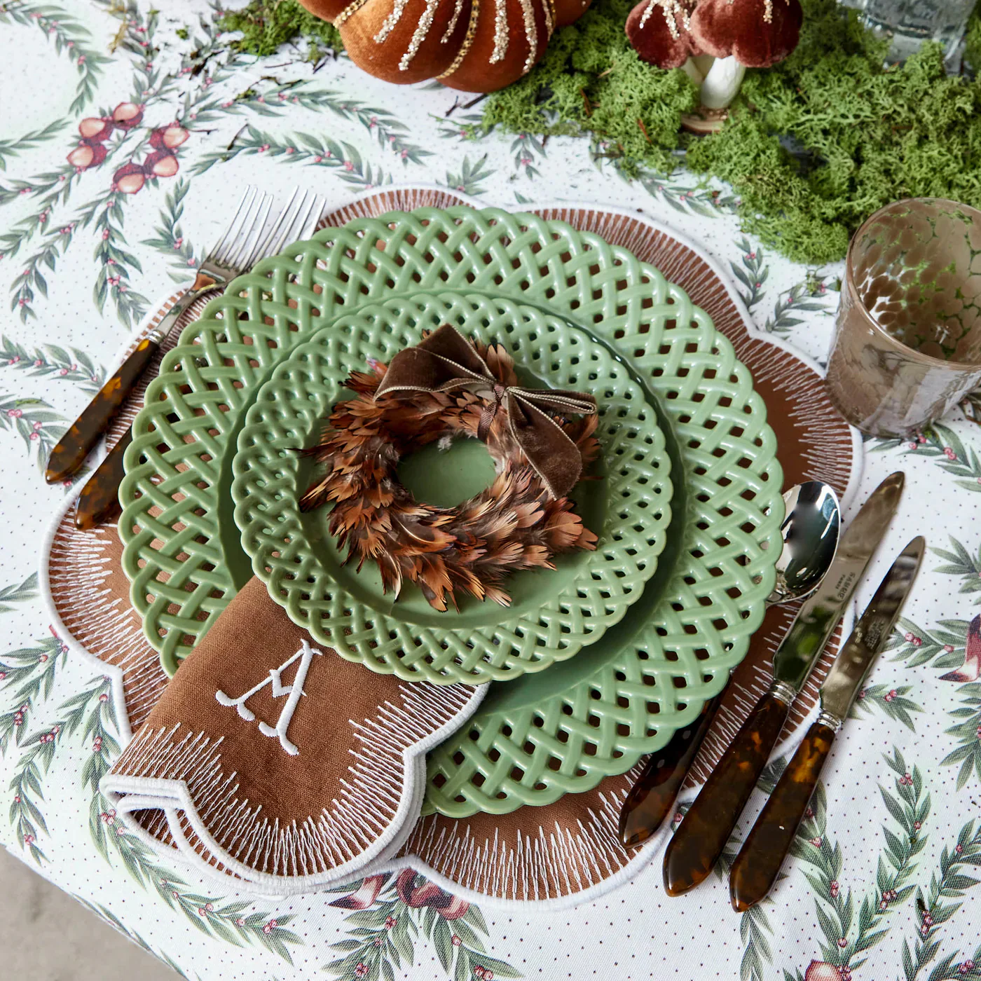 Feather Wreath with Chocolate Velvet Bows (Set of 4) - Image 9